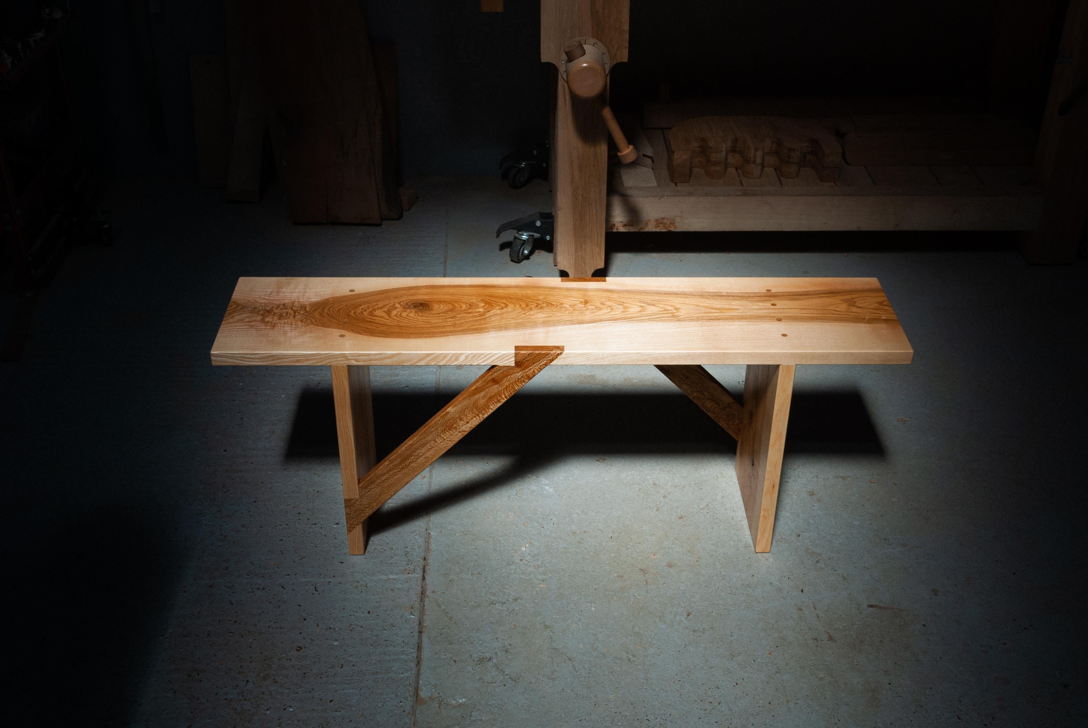 Hand-Crafted Bench in Solid English Ash and London Plane, Two Seater, Made by Loose Fit, UK For Sale