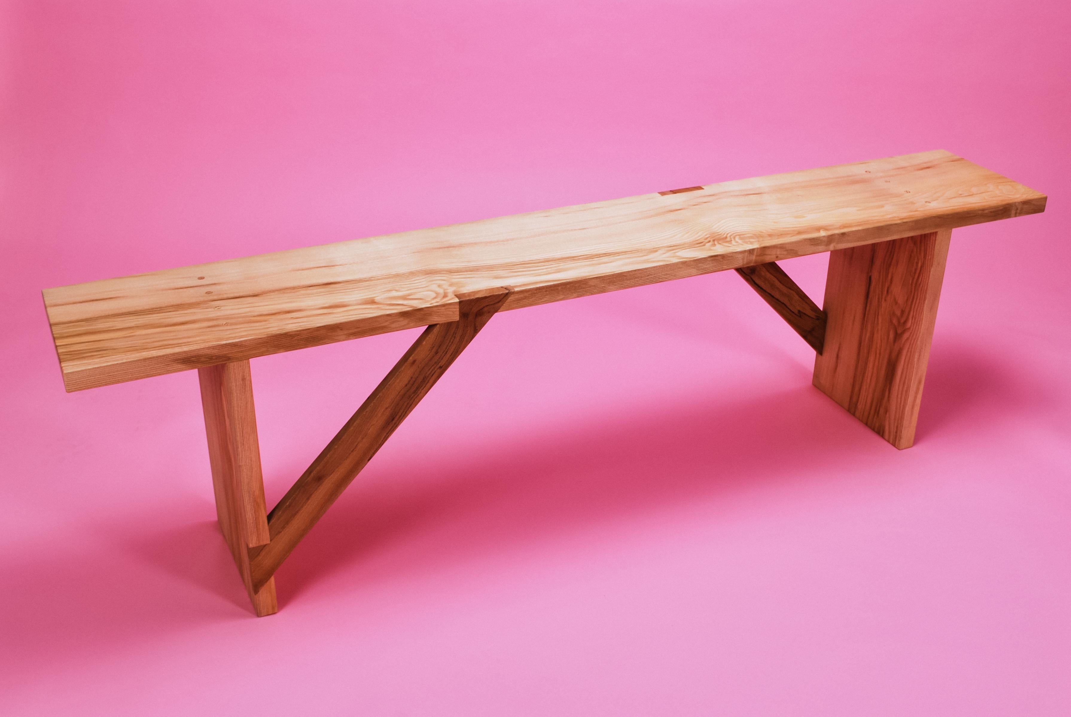 Bench in Solid English Ash and London Plane Wood Handmade in the UK Seats Three For Sale 10