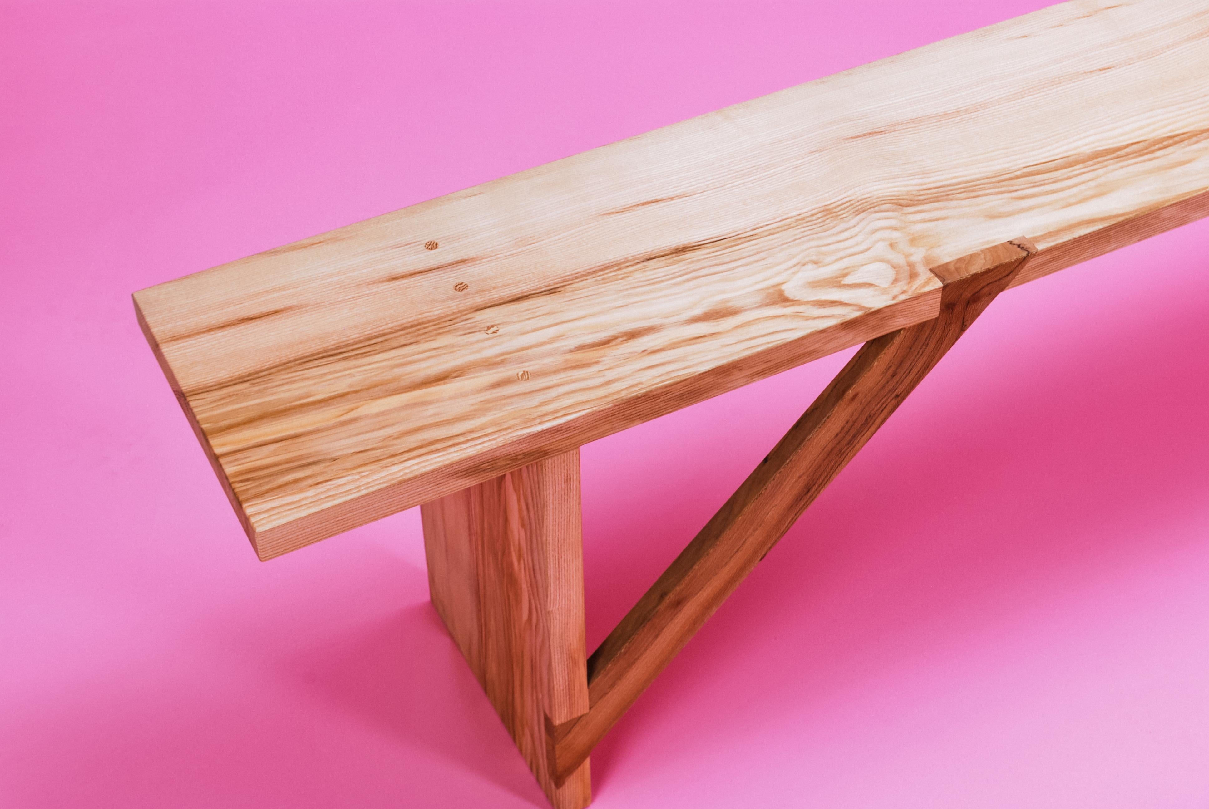 Mid-Century Modern Bench in Solid English Ash and London Plane Wood Handmade in the UK Seats Three For Sale