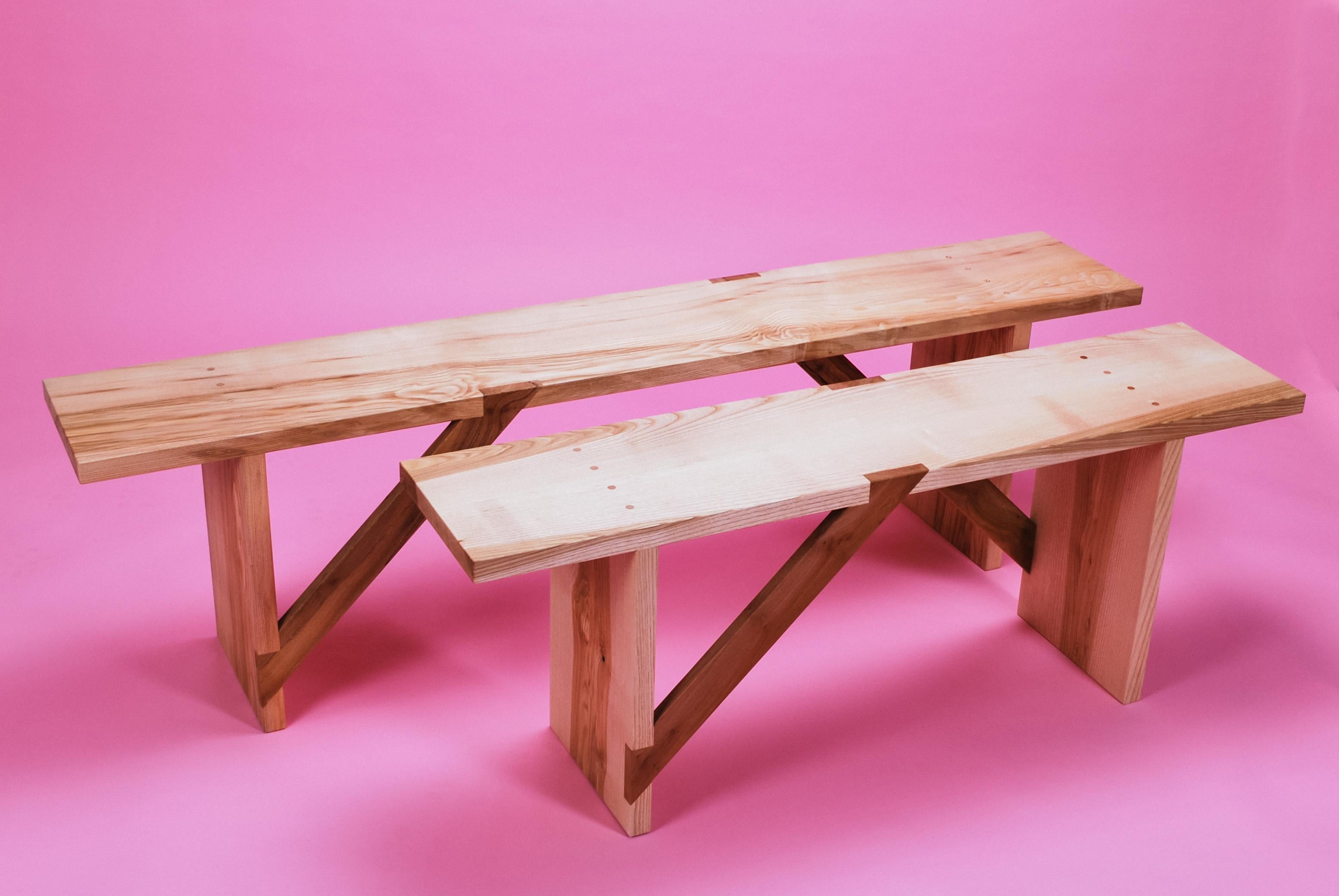 Hand-Crafted Bench in Solid English Ash and London Plane Wood Handmade in the UK Seats Three For Sale