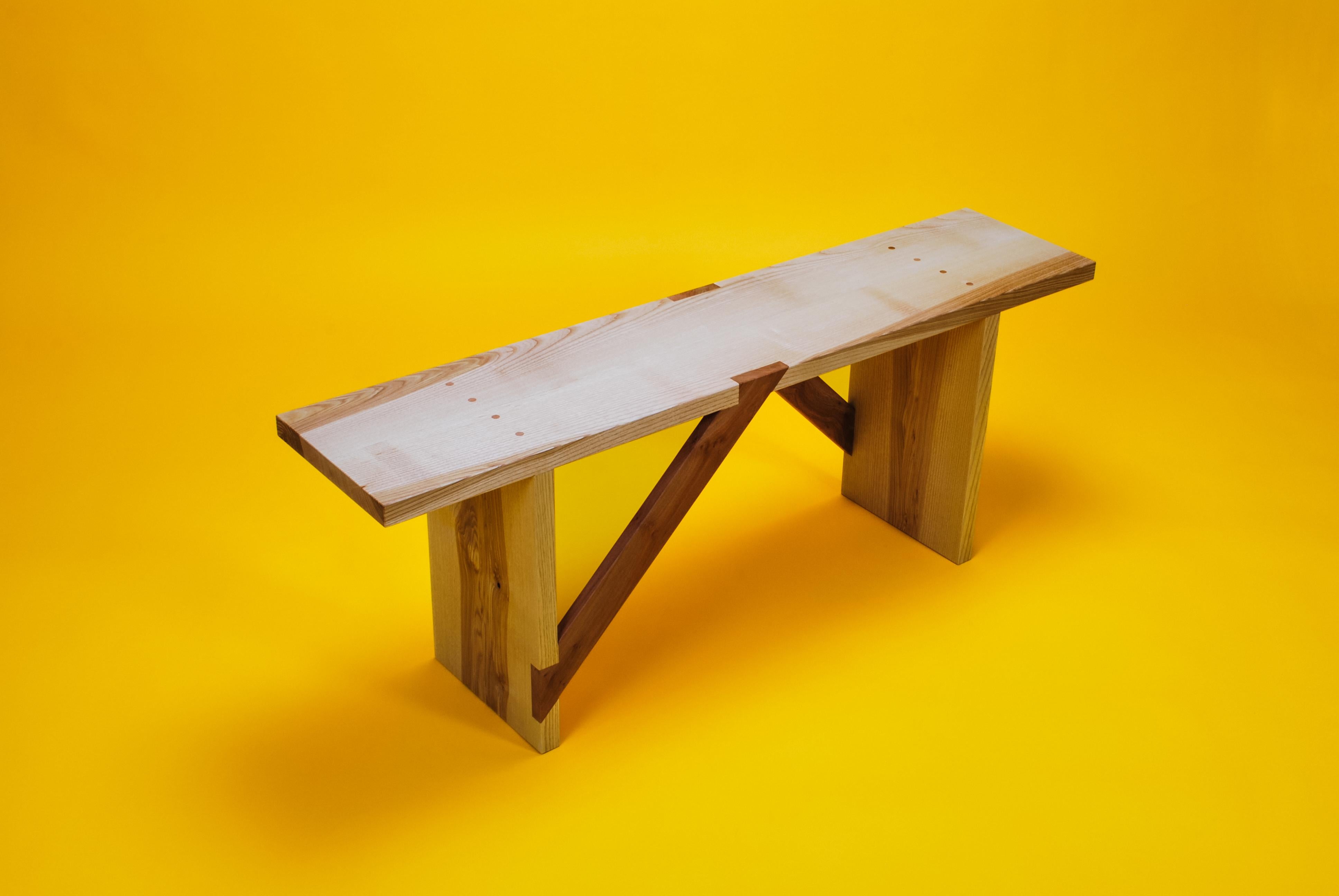 Bench in Solid English Ash and London Plane, Two Seater, Made by Loose Fit, UK For Sale 1