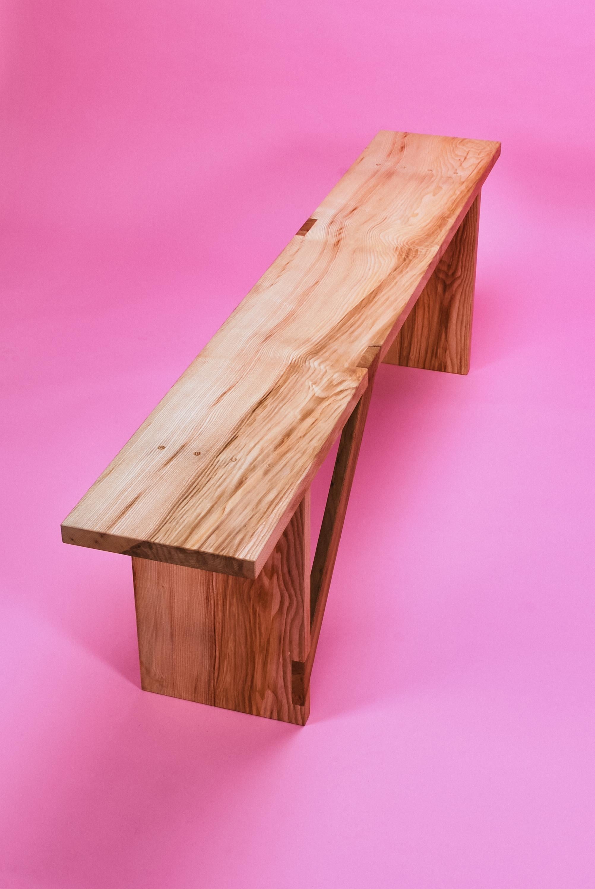 Contemporary Bench in Solid English Ash and London Plane Wood Handmade in the UK Seats Three For Sale