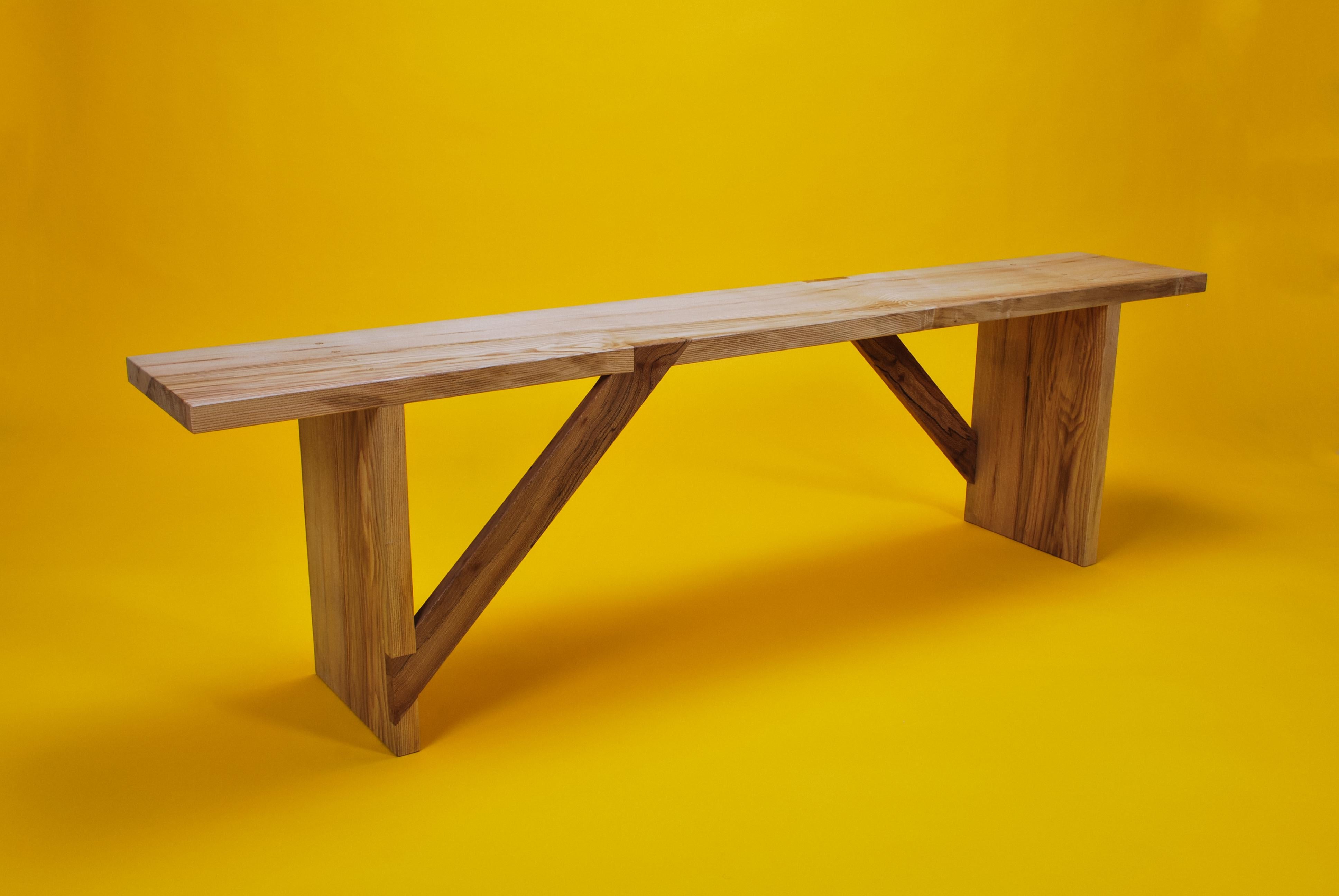 Bench in Solid English Ash and London Plane Wood Handmade in the UK Seats Three For Sale 1