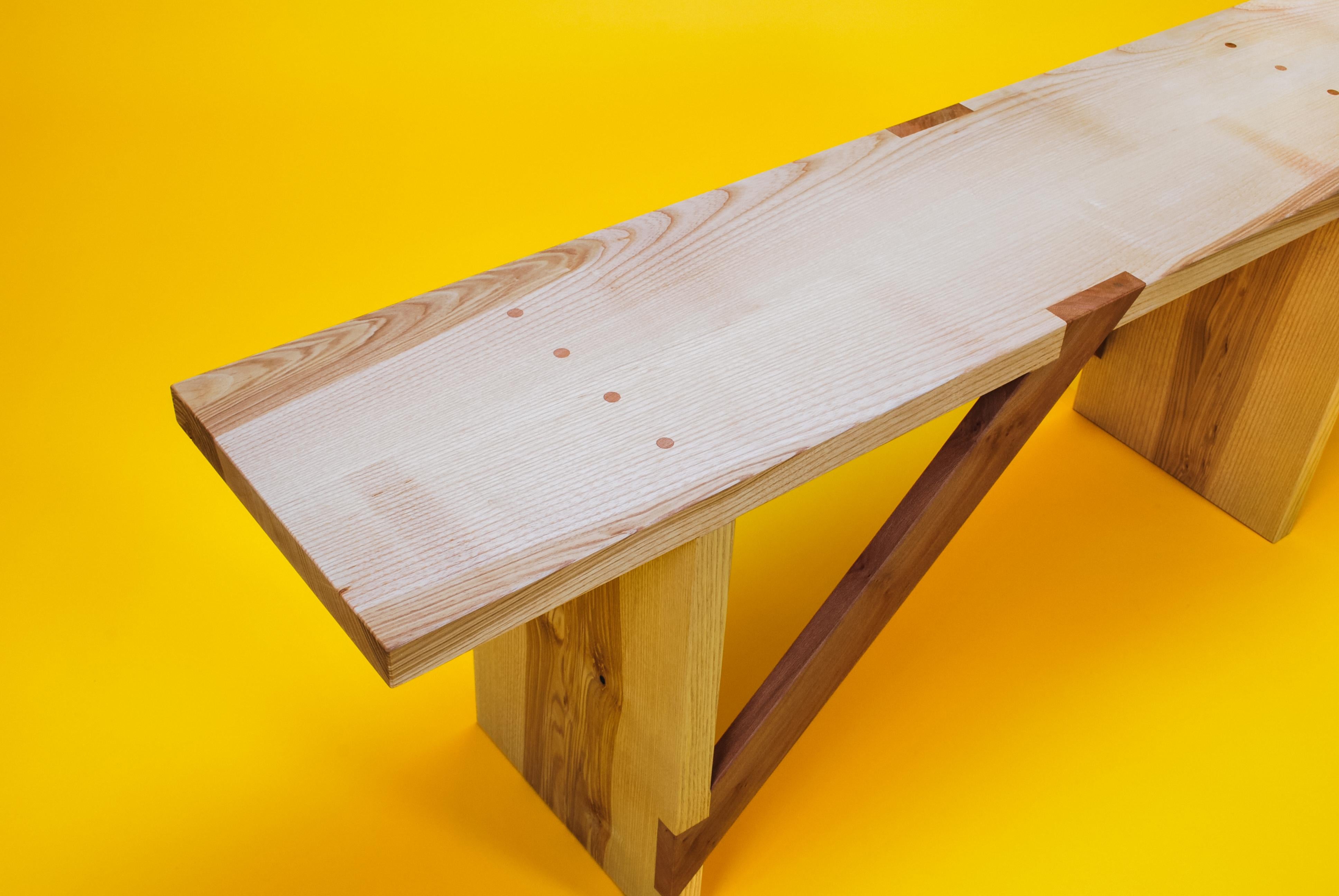 Bench in Solid English Ash and London Plane, Two Seater, Made by Loose Fit, UK For Sale 4