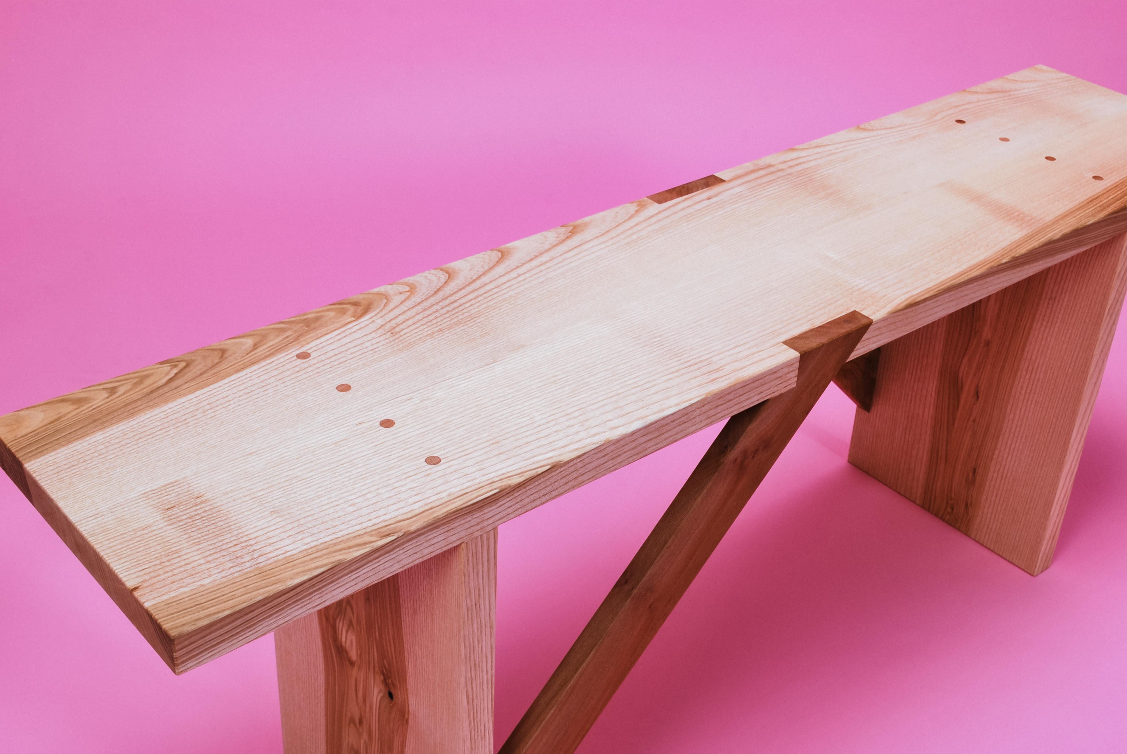 Bench in Solid English Ash and London Plane, Two Seater, Made by Loose Fit, UK For Sale 6