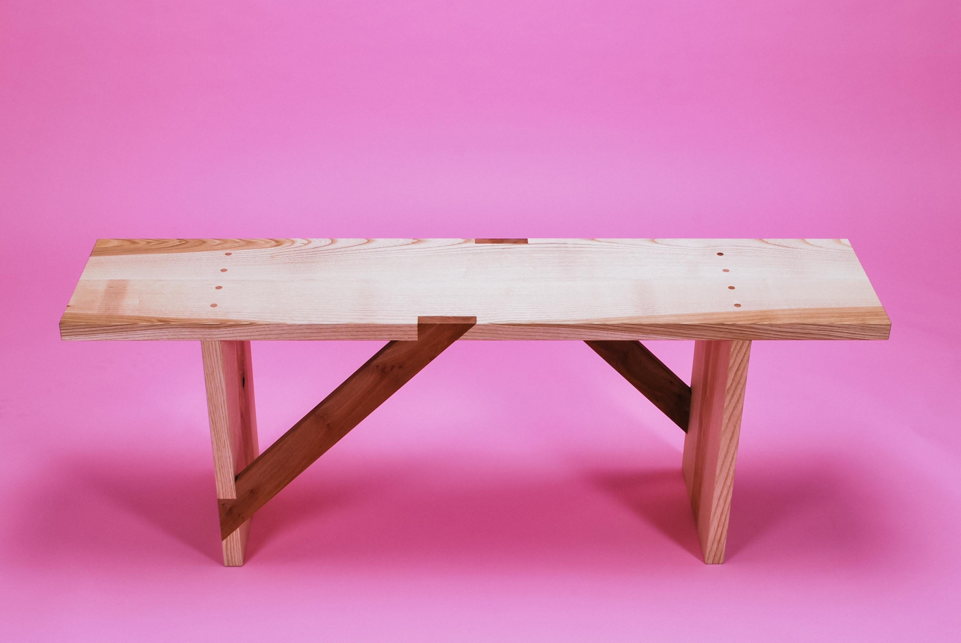 Bench in Solid English Ash and London Plane, Two Seater, Made by Loose Fit, UK For Sale 9