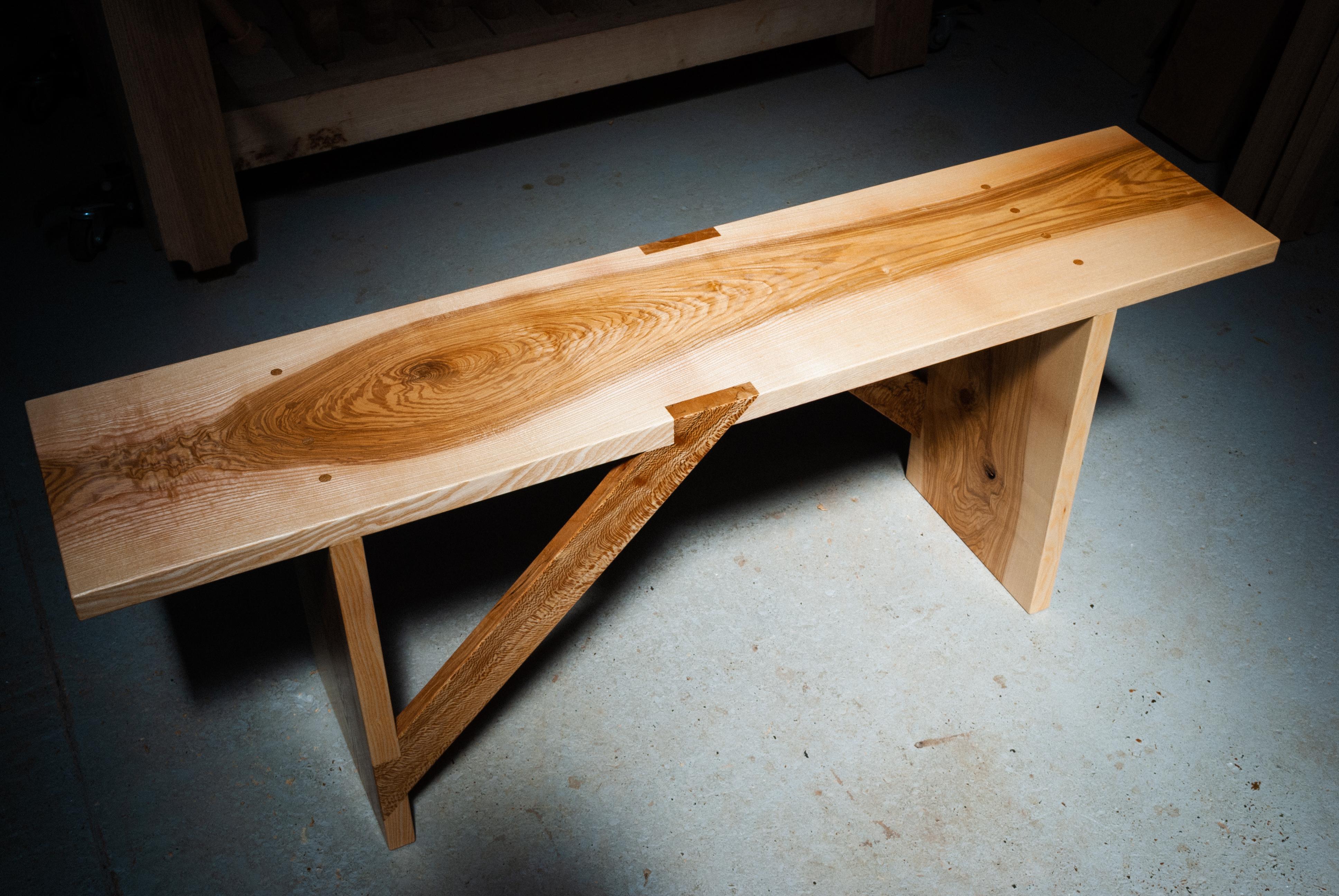Shaker Bench in Solid English Ash and London Plane, Two Seater, Made by Loose Fit, UK For Sale