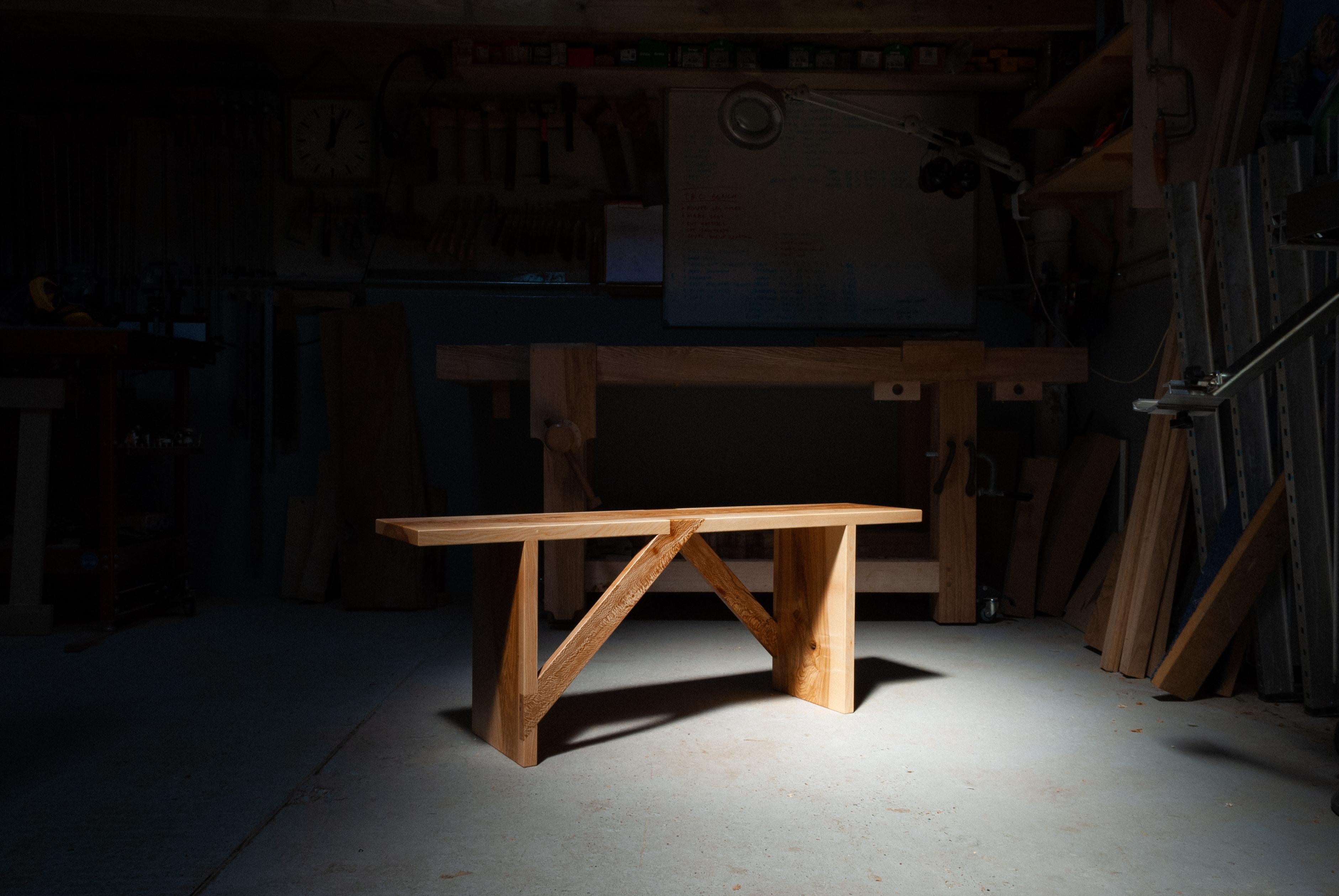 British Bench in Solid English Ash and London Plane, Two Seater, Made by Loose Fit, UK For Sale