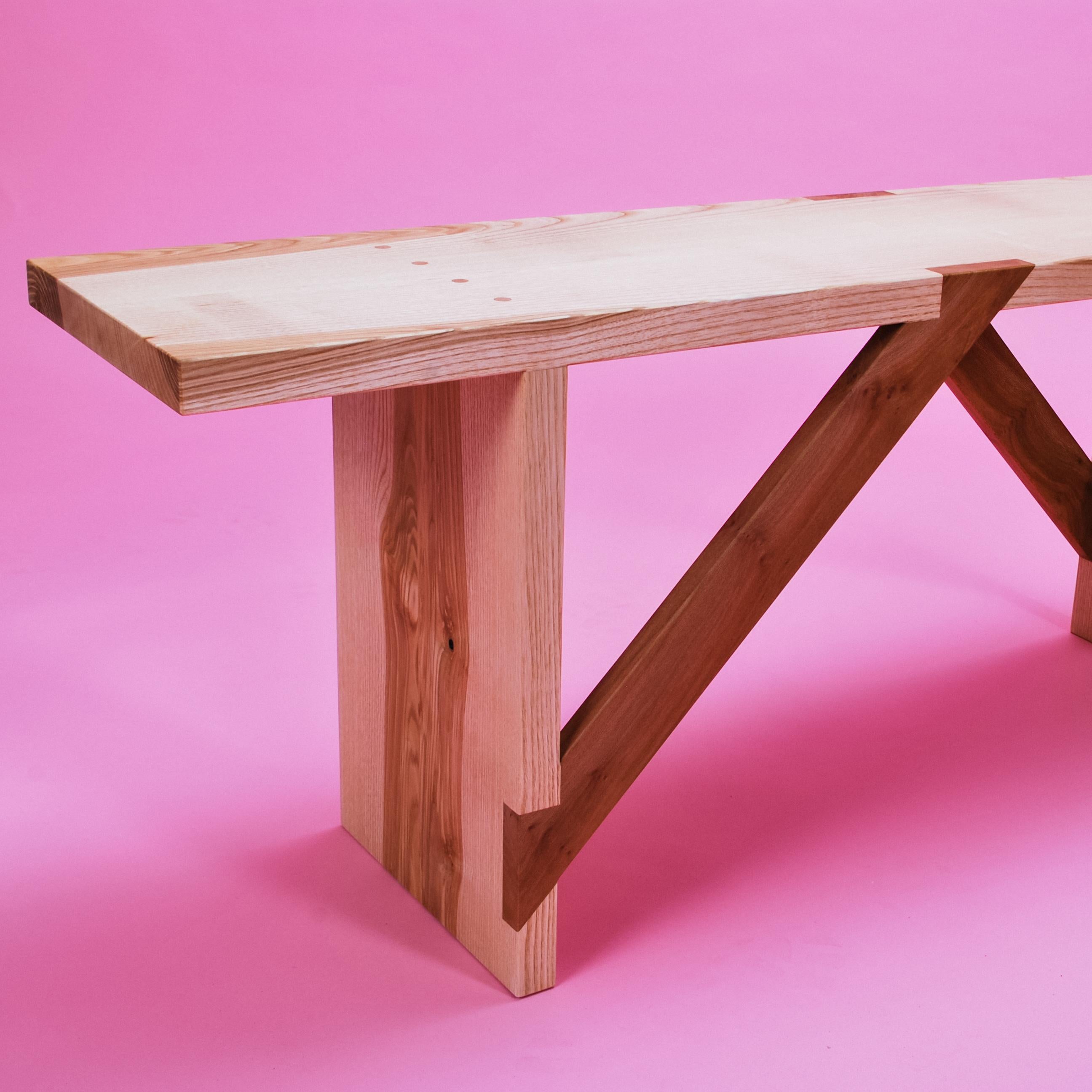 Wood Bench in Solid English Ash and London Plane, Two Seater, Made by Loose Fit, UK For Sale