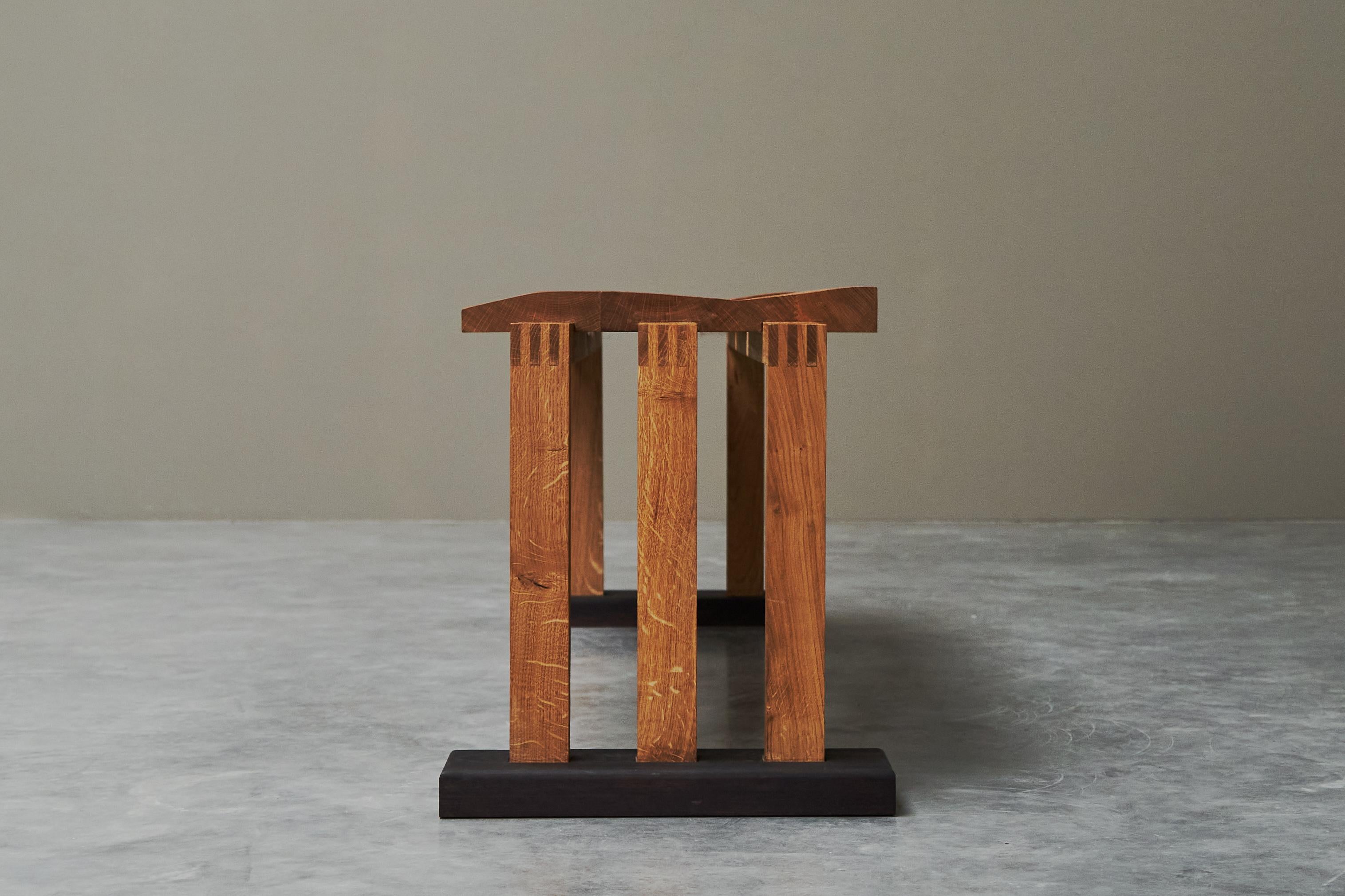 Bench in Solid Oak and Wengé by Dutch Wood Artist ‘1337 Furniture’ For Sale 6