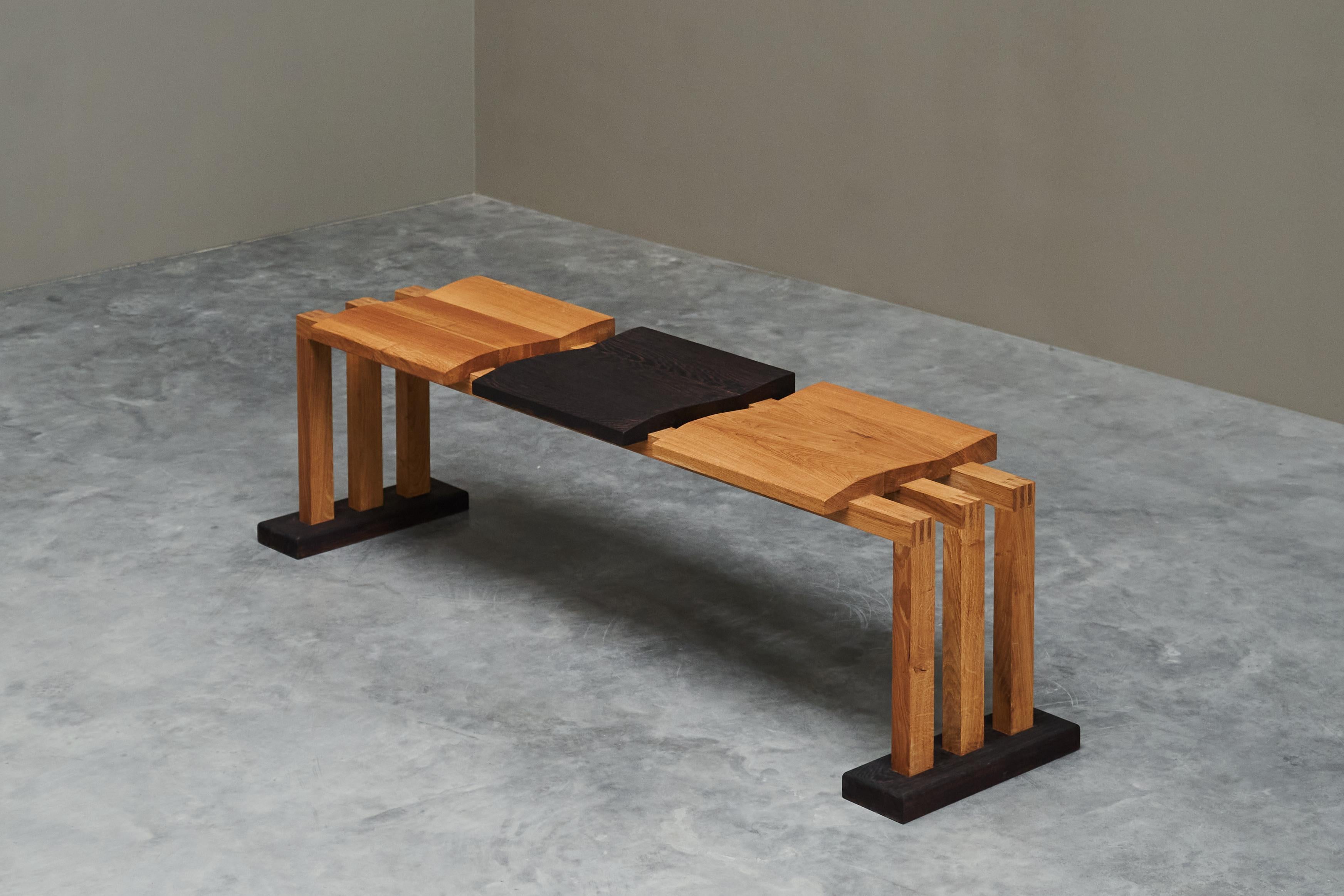 Bench in Solid Oak and Wengé by Dutch Wood Artist ‘1337 Furniture’

This wonderful piece was handcrafted by Dutch wood artist Bouke Meeuwis, also known as ‘1337 Furniture’.

Timeless, yet with a friendly nod to the past. Hints of Constructivism,