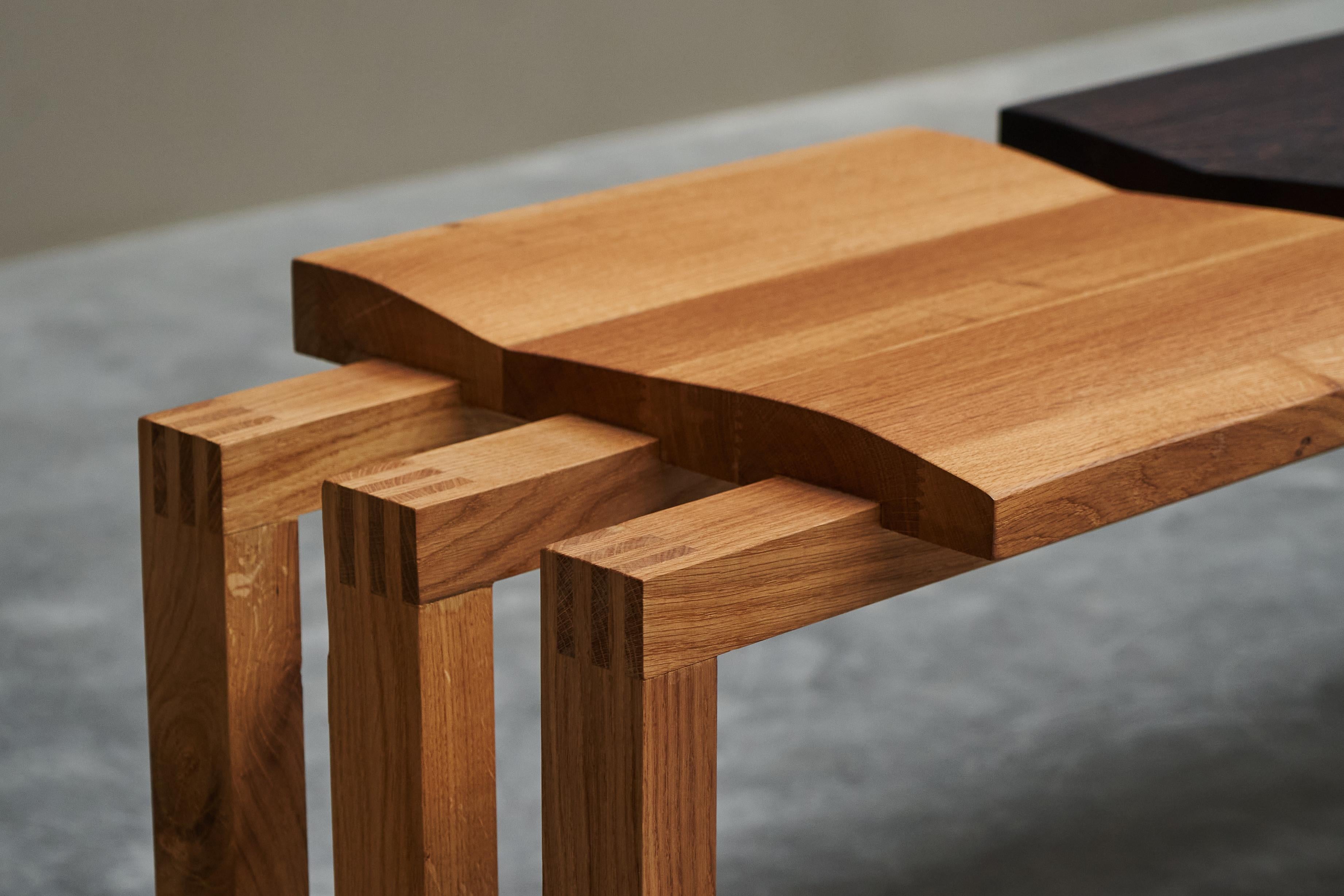 Hand-Crafted Bench in Solid Oak and Wengé by Dutch Wood Artist ‘1337 Furniture’ For Sale