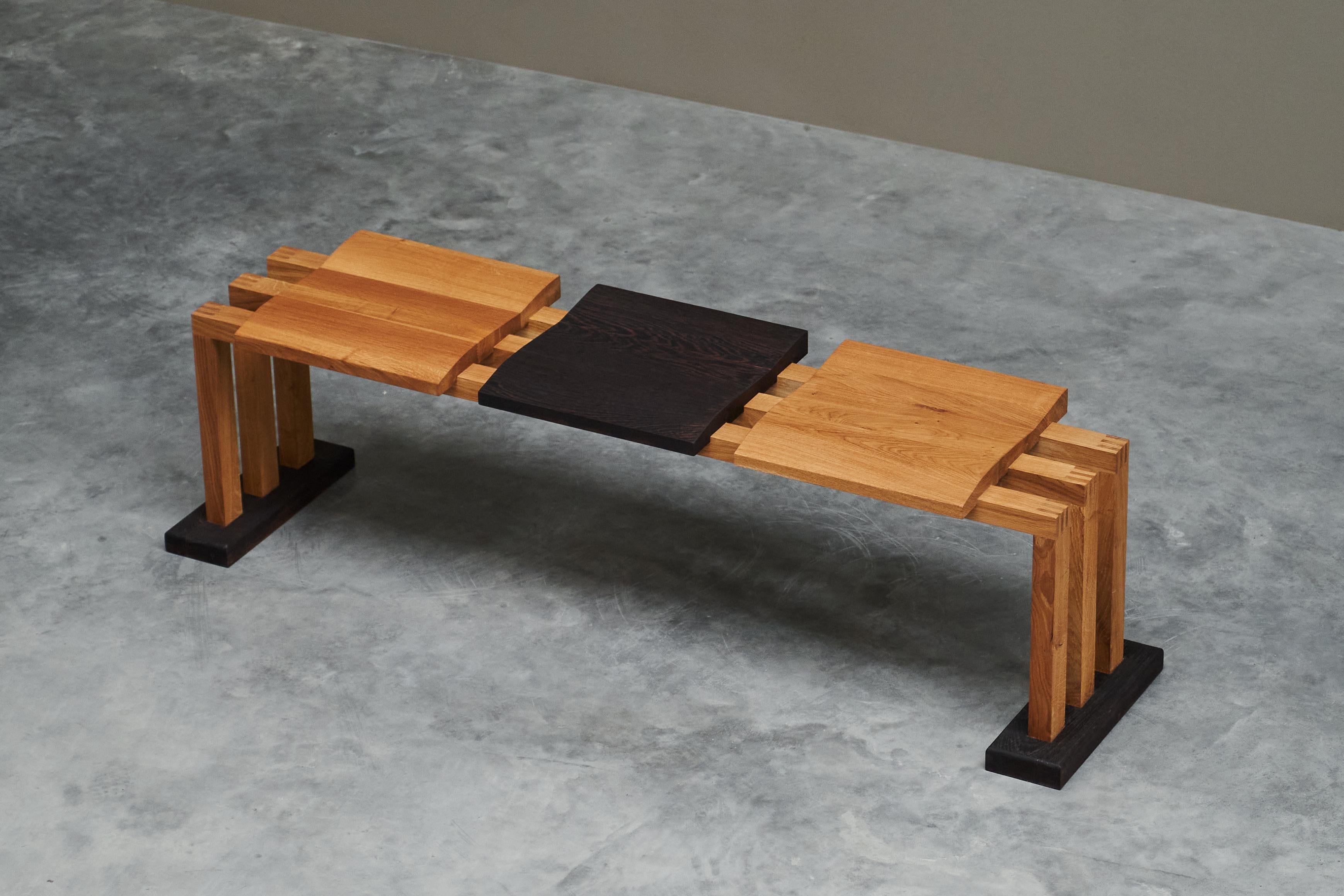 Bench in Solid Oak and Wengé by Dutch Wood Artist ‘1337 Furniture’ In New Condition For Sale In Meer, VAN