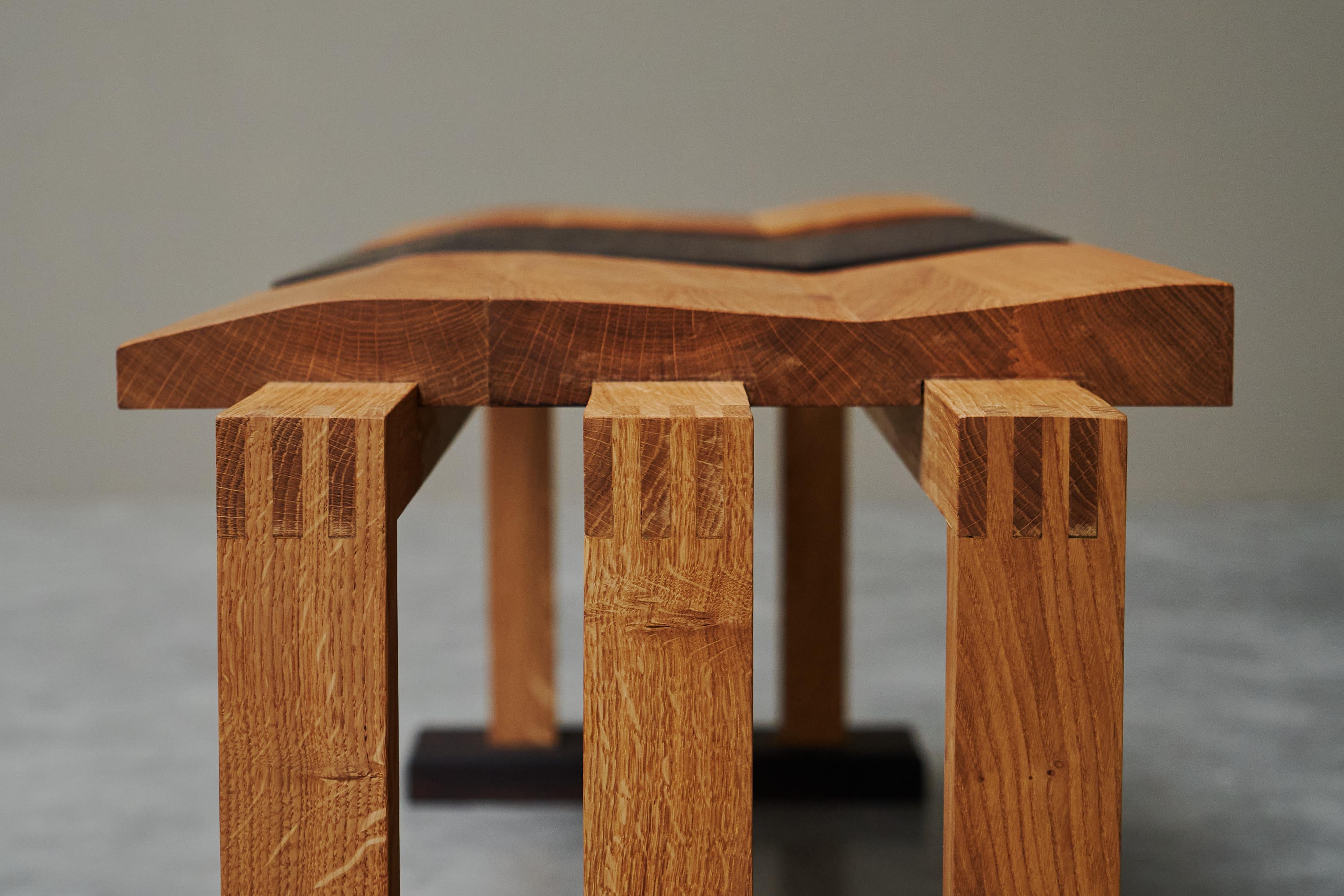 Contemporary Bench in Solid Oak and Wengé by Dutch Wood Artist ‘1337 Furniture’ For Sale