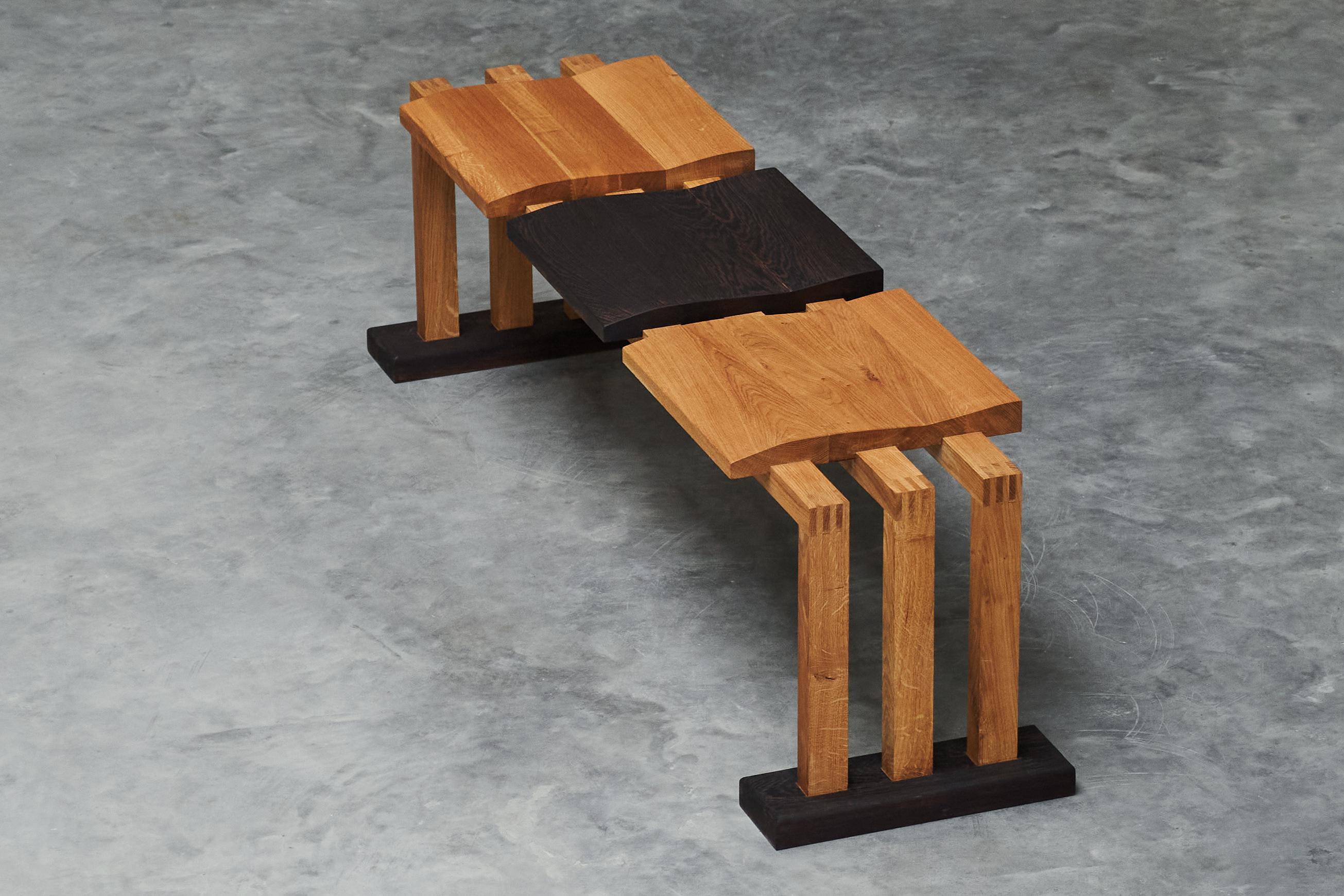 Bench in Solid Oak and Wengé by Dutch Wood Artist ‘1337 Furniture’ For Sale 1