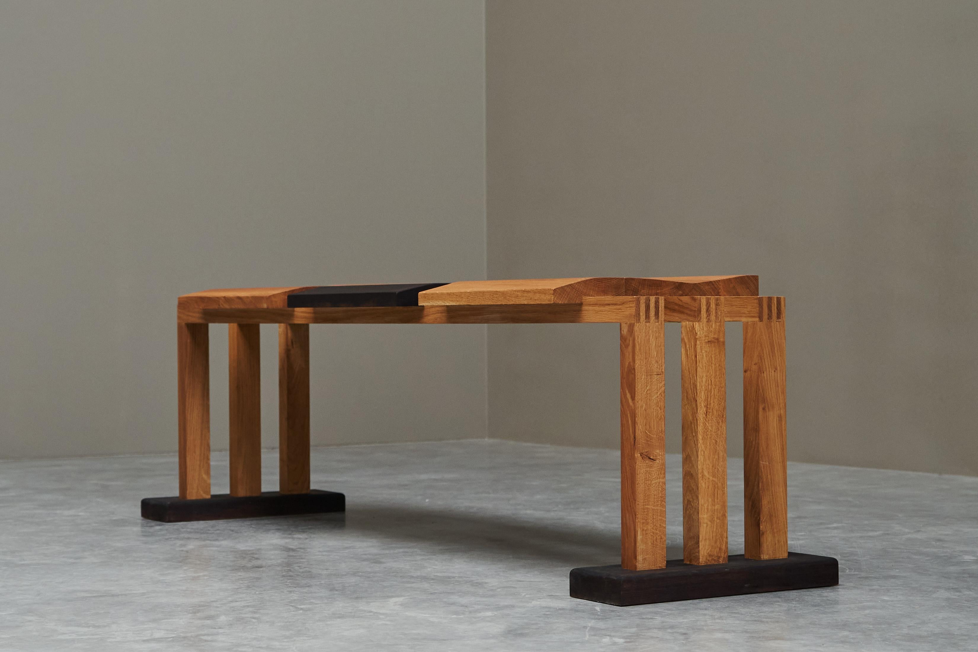 Bench in Solid Oak and Wengé by Dutch Wood Artist ‘1337 Furniture’ For Sale 2