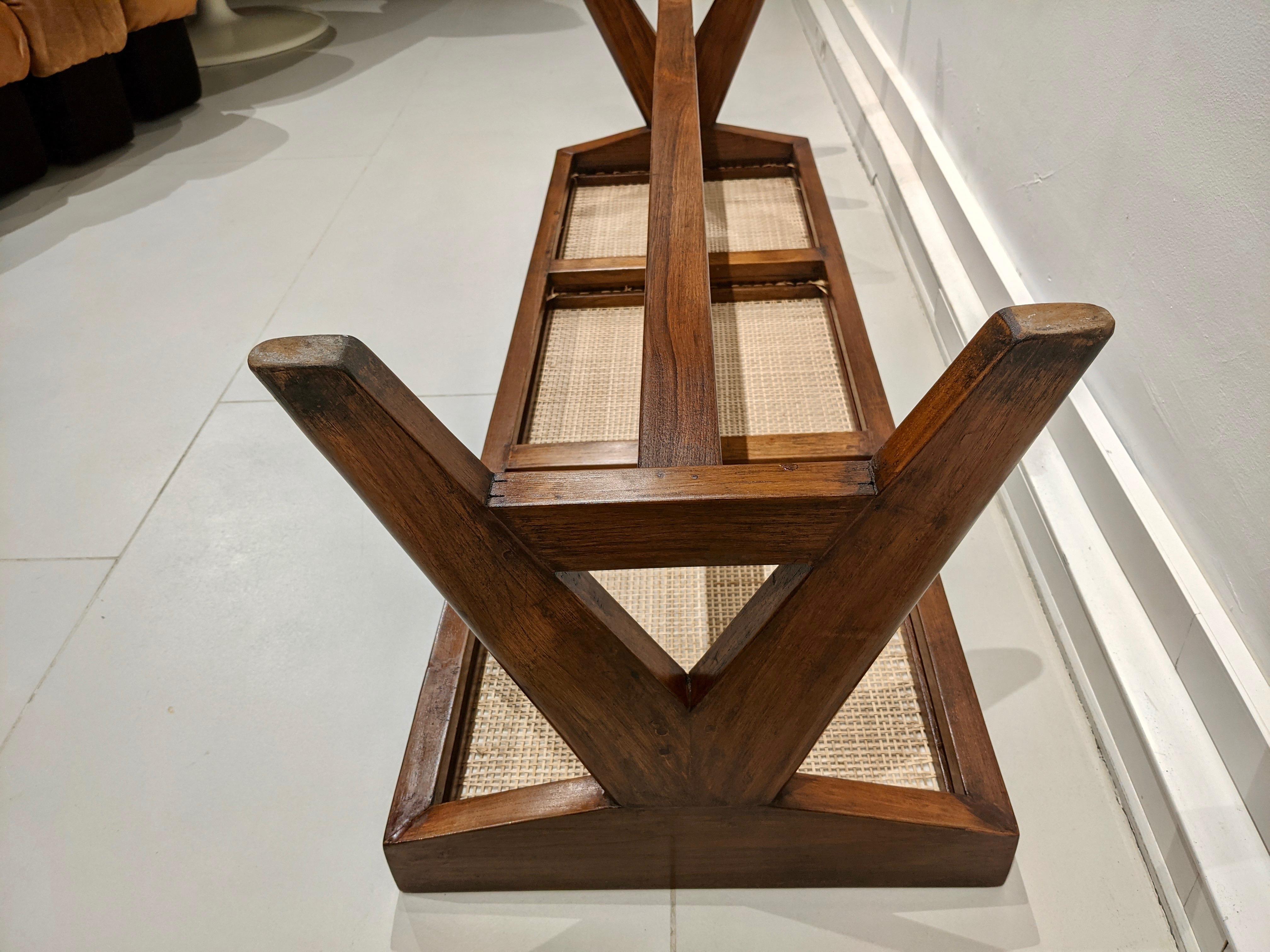 Bench in Solid Teak and Cane by Pierre Jeanneret 3