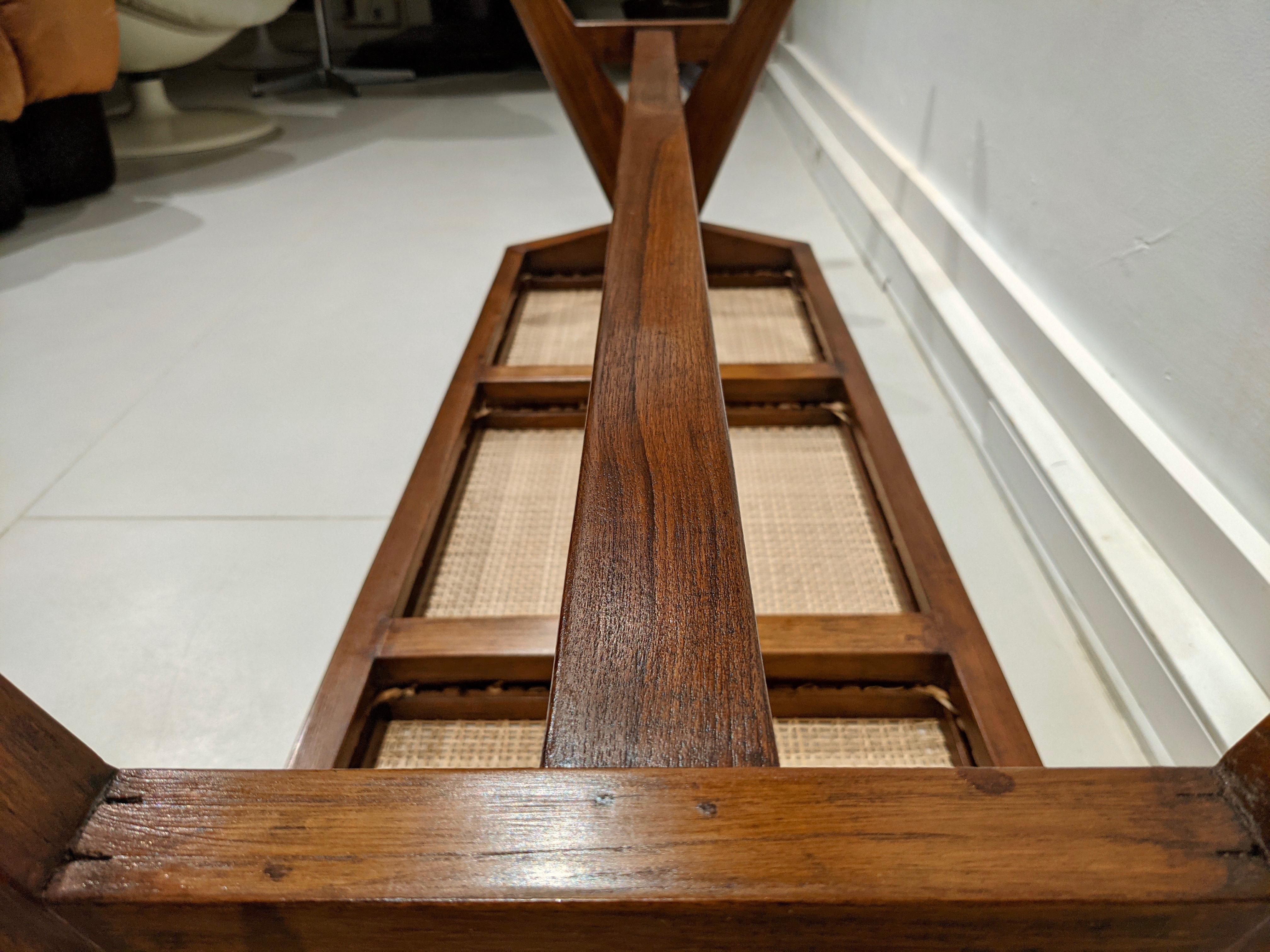 Bench in Solid Teak and Cane by Pierre Jeanneret 4