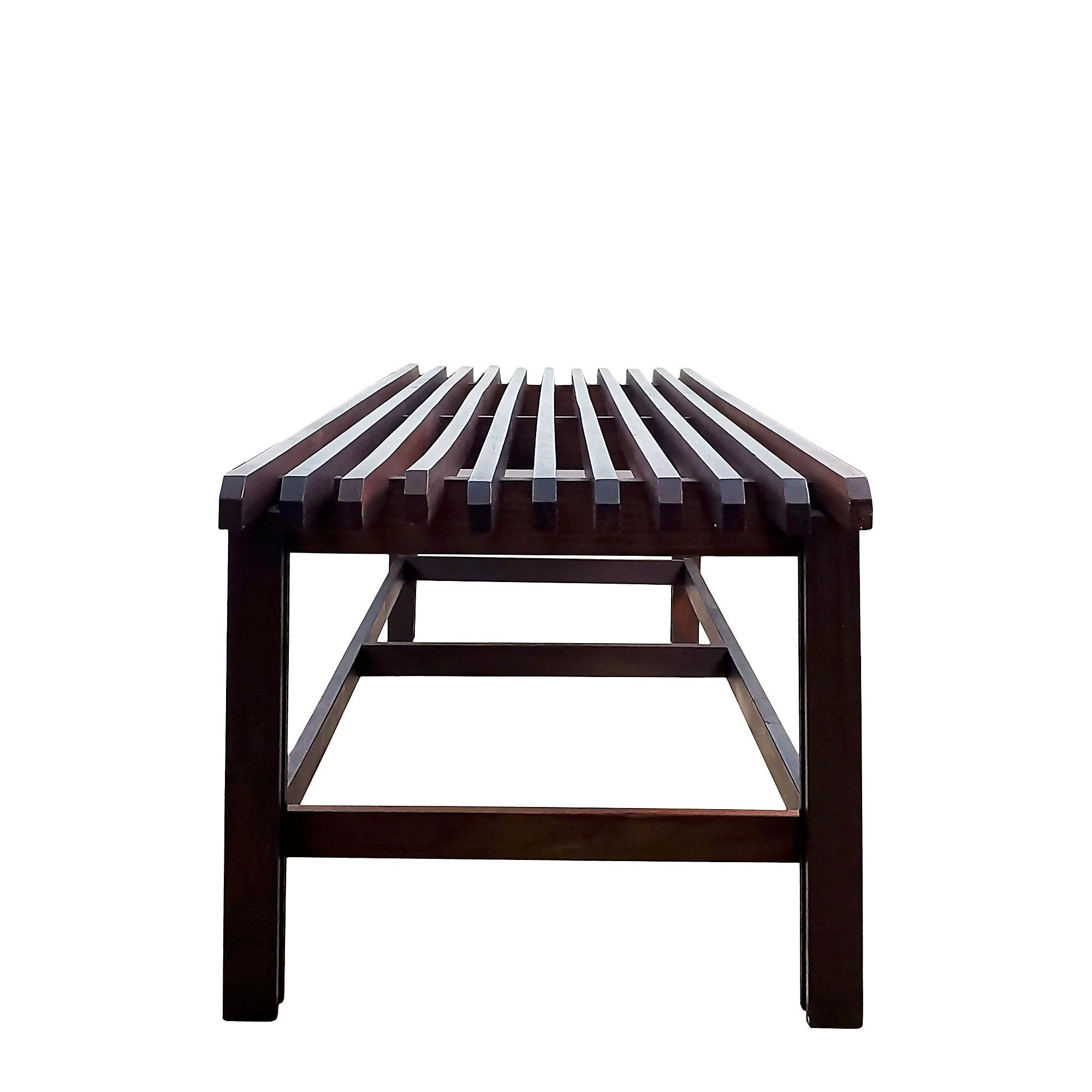 Varnished Mid-Century Modern Bench in Solid Teak Slats – Italy 1960 For Sale