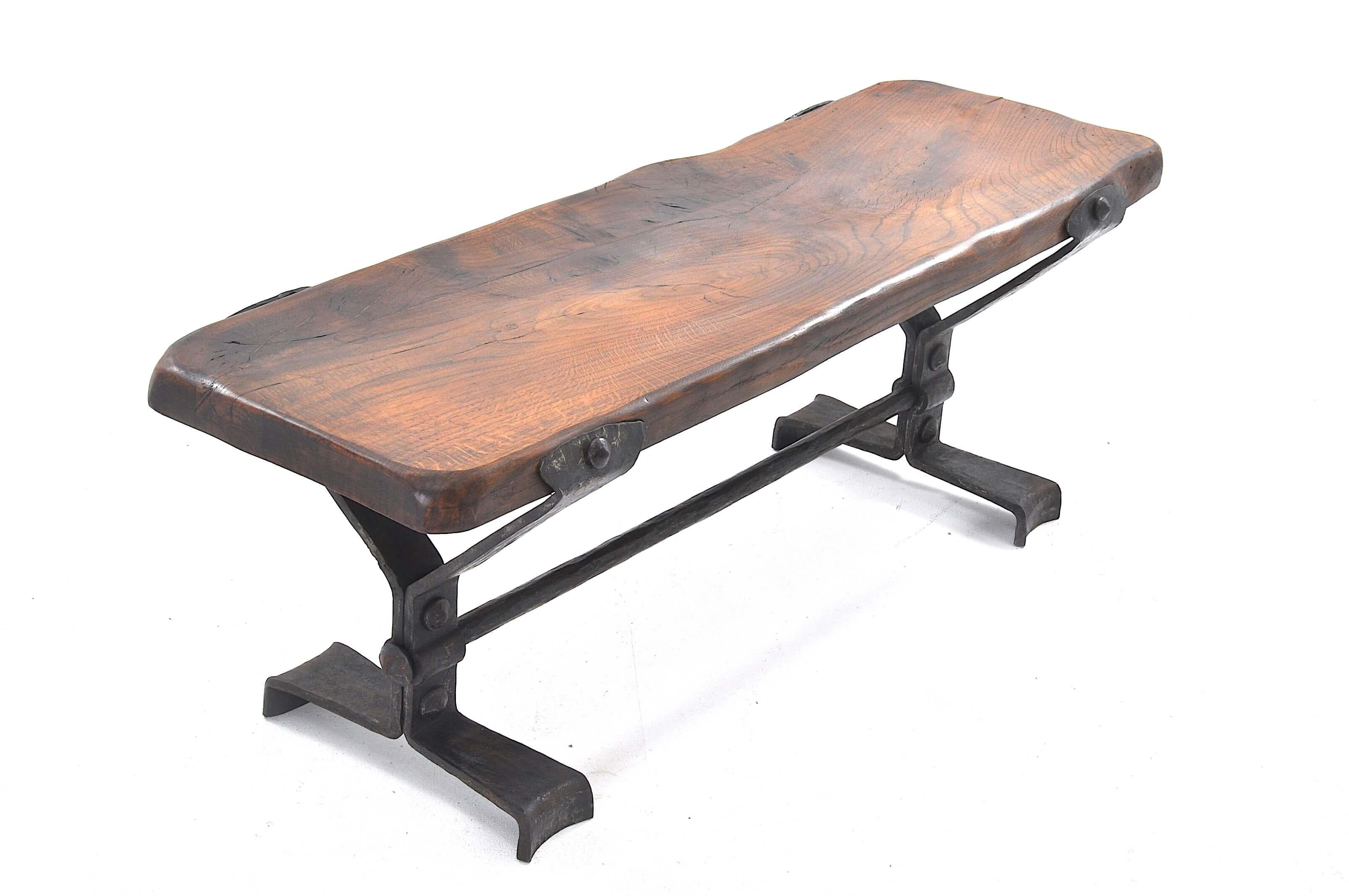 Bench in Solid Wood and Wrought Iron, France, 1950 6