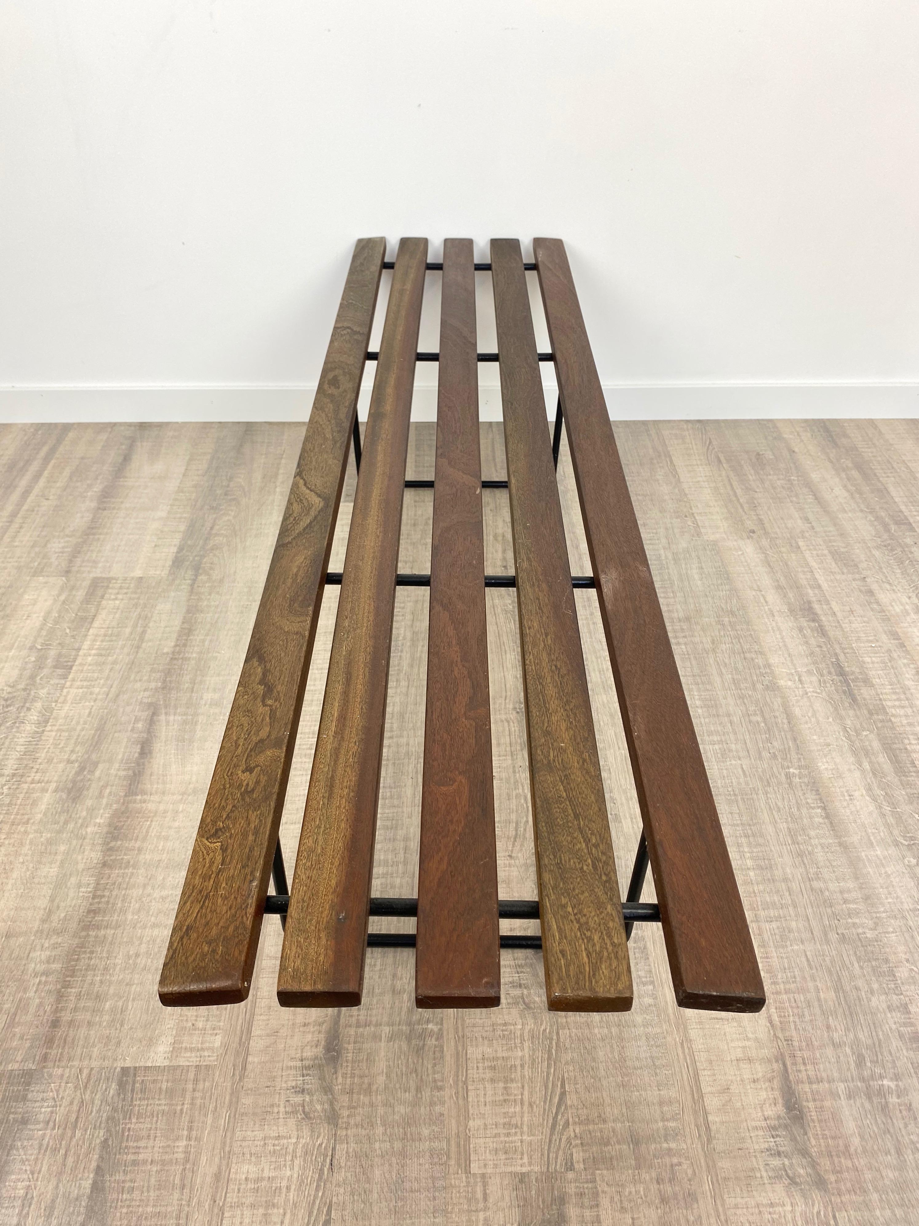 Mid-20th Century Bench in Teak and Steel by Harry Bertoia, 1960s