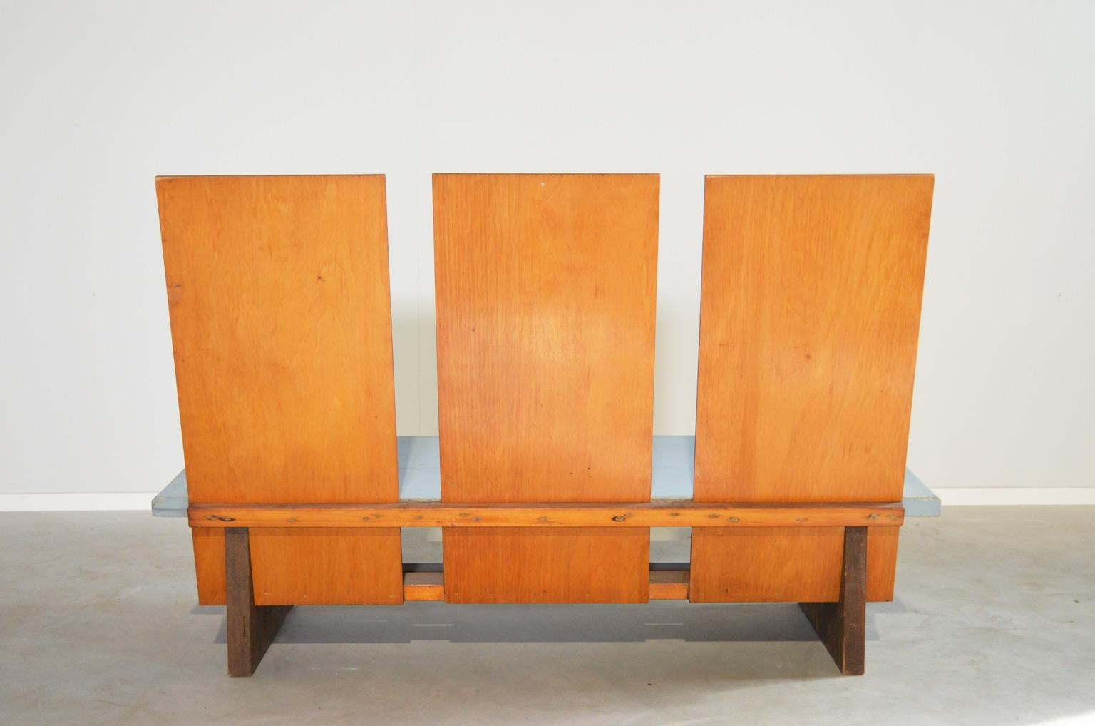 Mid-Century Modern Wooden Bench in the Manner of Dutch De Stijl designer Gerrit Rietveld