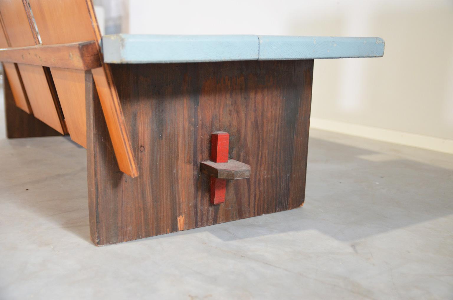 Mid-20th Century Wooden Bench in the Manner of Dutch De Stijl designer Gerrit Rietveld