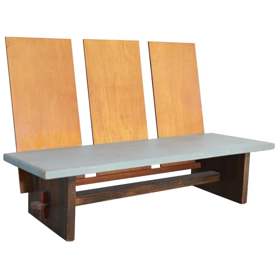 Wooden Bench in the Manner of Dutch De Stijl designer Gerrit Rietveld