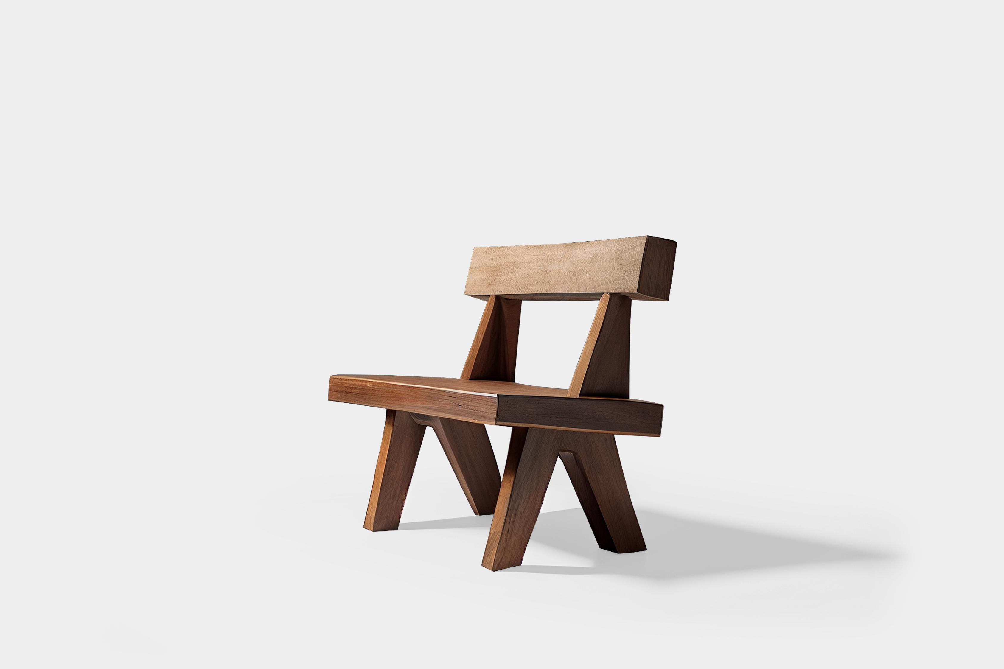 Hand-Crafted Bench in the Style of Mobichalet Made of Solid Wood, Brutalist Seat For Sale