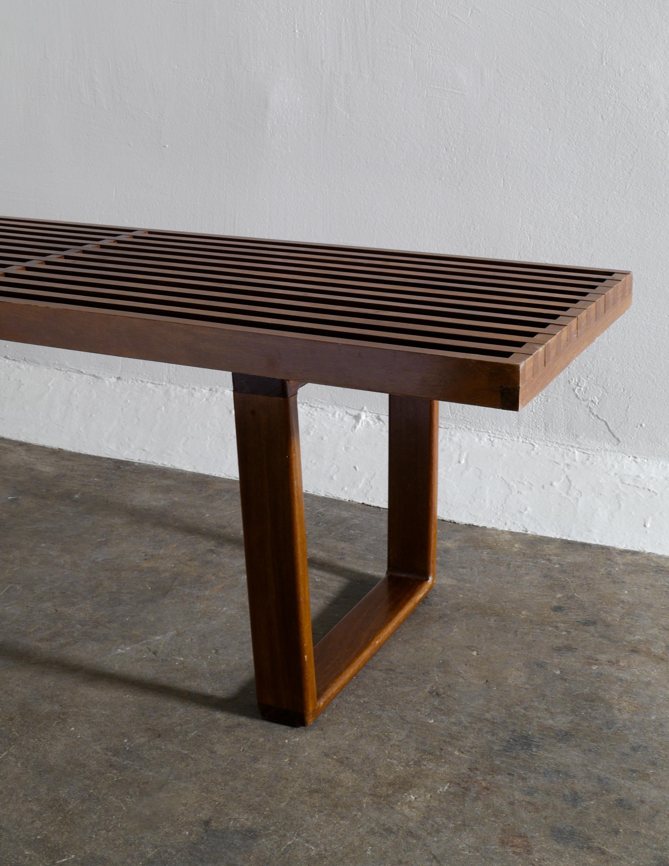 Stained Wooden Bench in Walnut in style of George Nelson Produced in France, 1960s