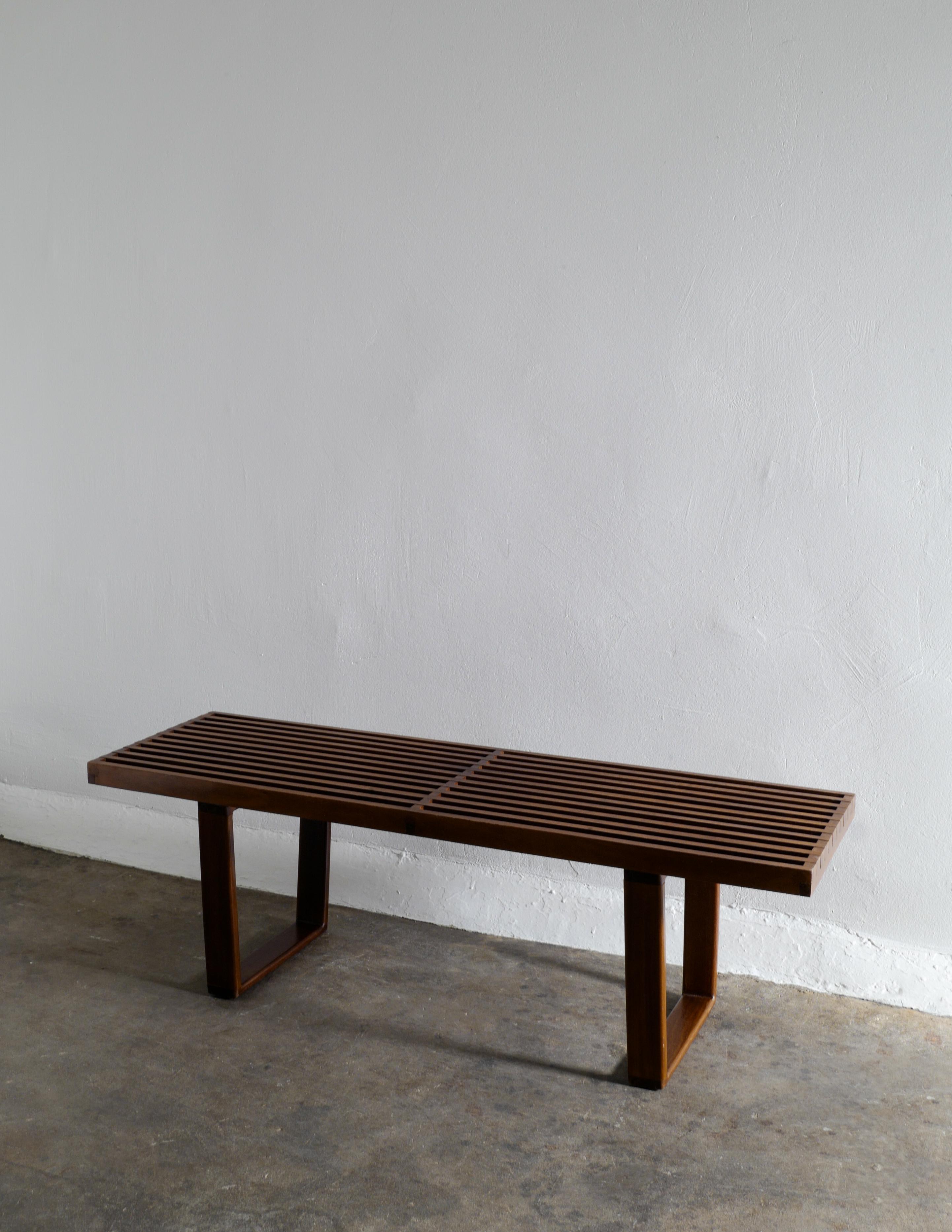 Mid-20th Century Wooden Bench in Walnut in style of George Nelson Produced in France, 1960s