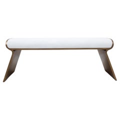 Bench in White Shagreen with Bronze Patina Brass Legs by Kifu Paris