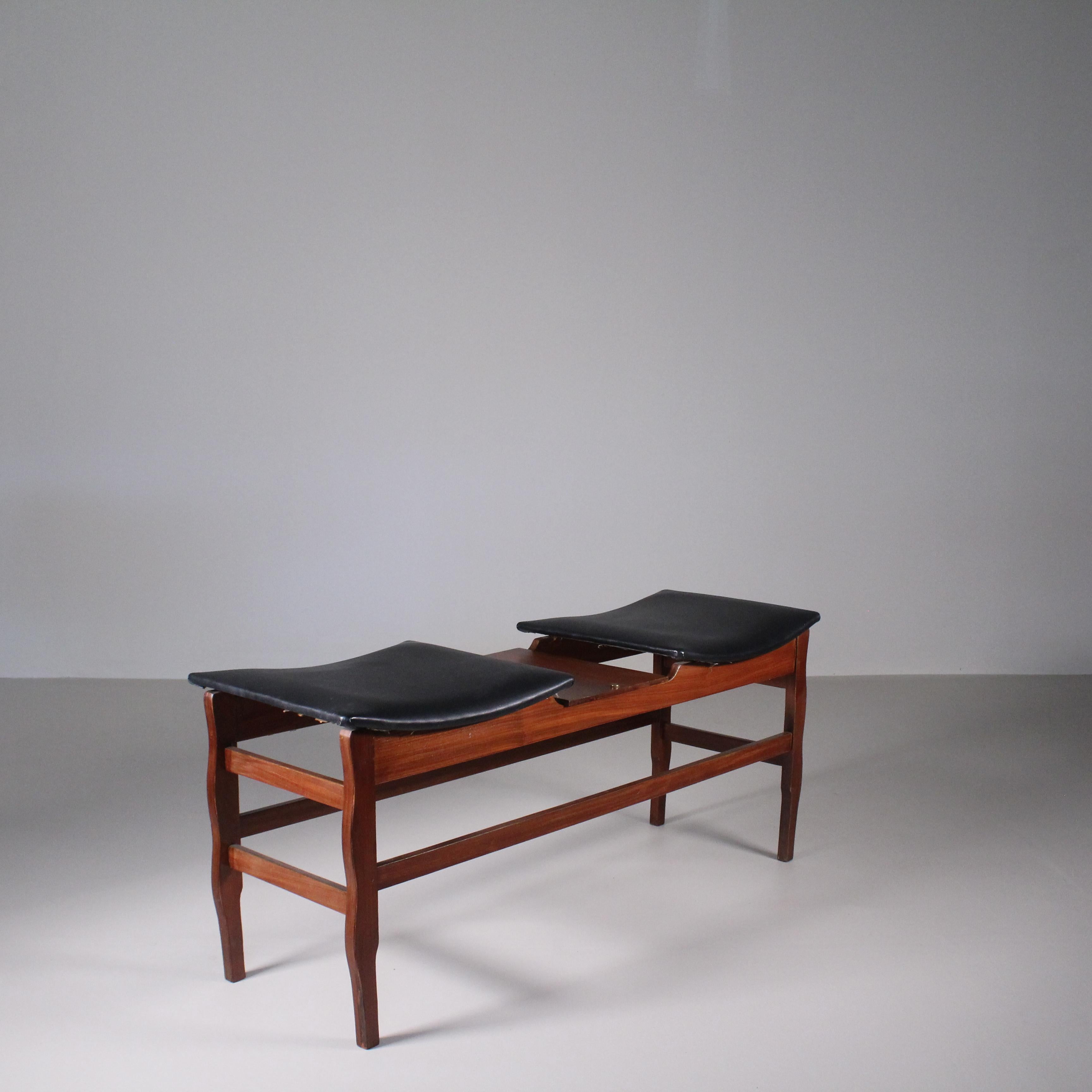Bench in Wood E Black Leather Seats 6