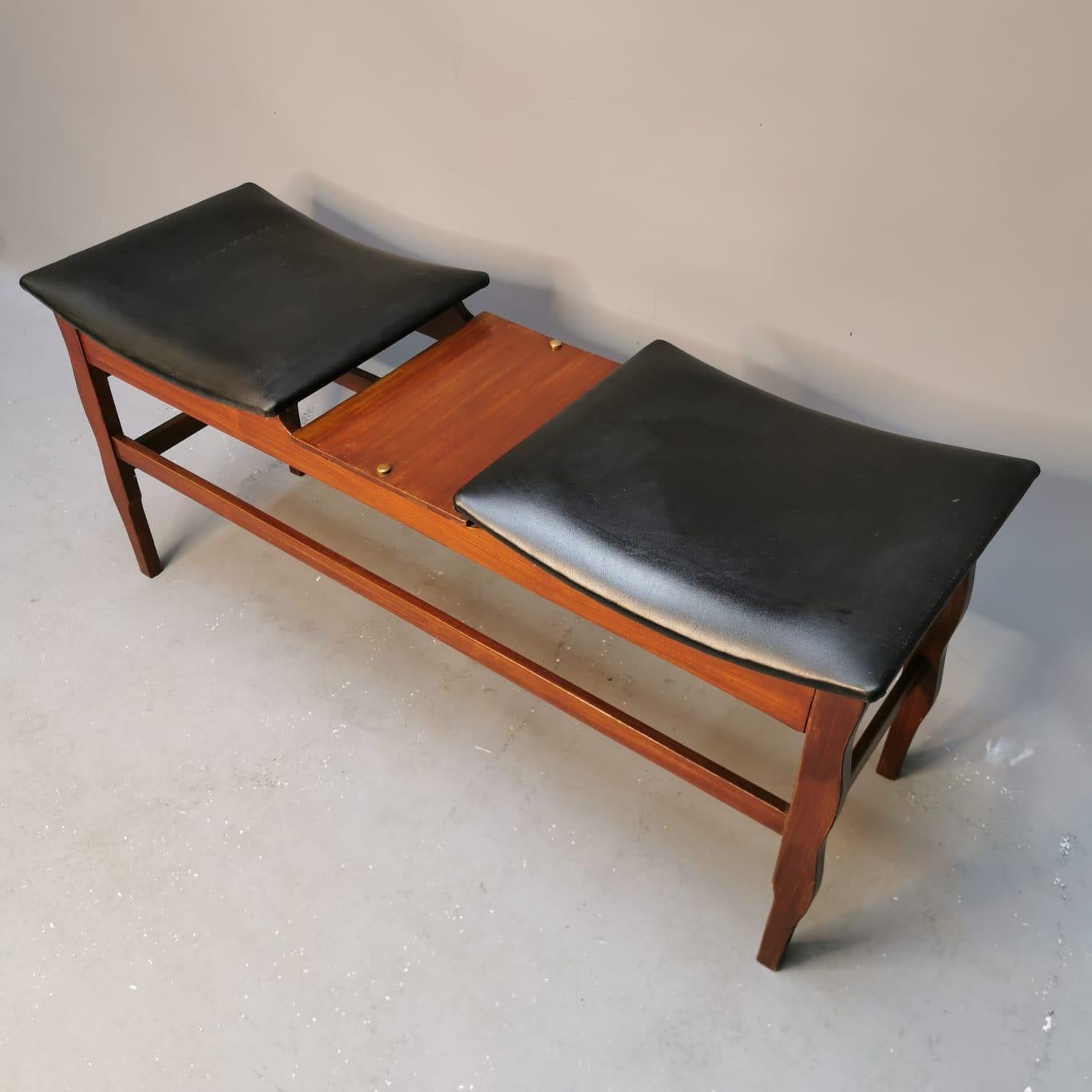 Anglo-Japanese Bench in Wood E Black Leather Seats