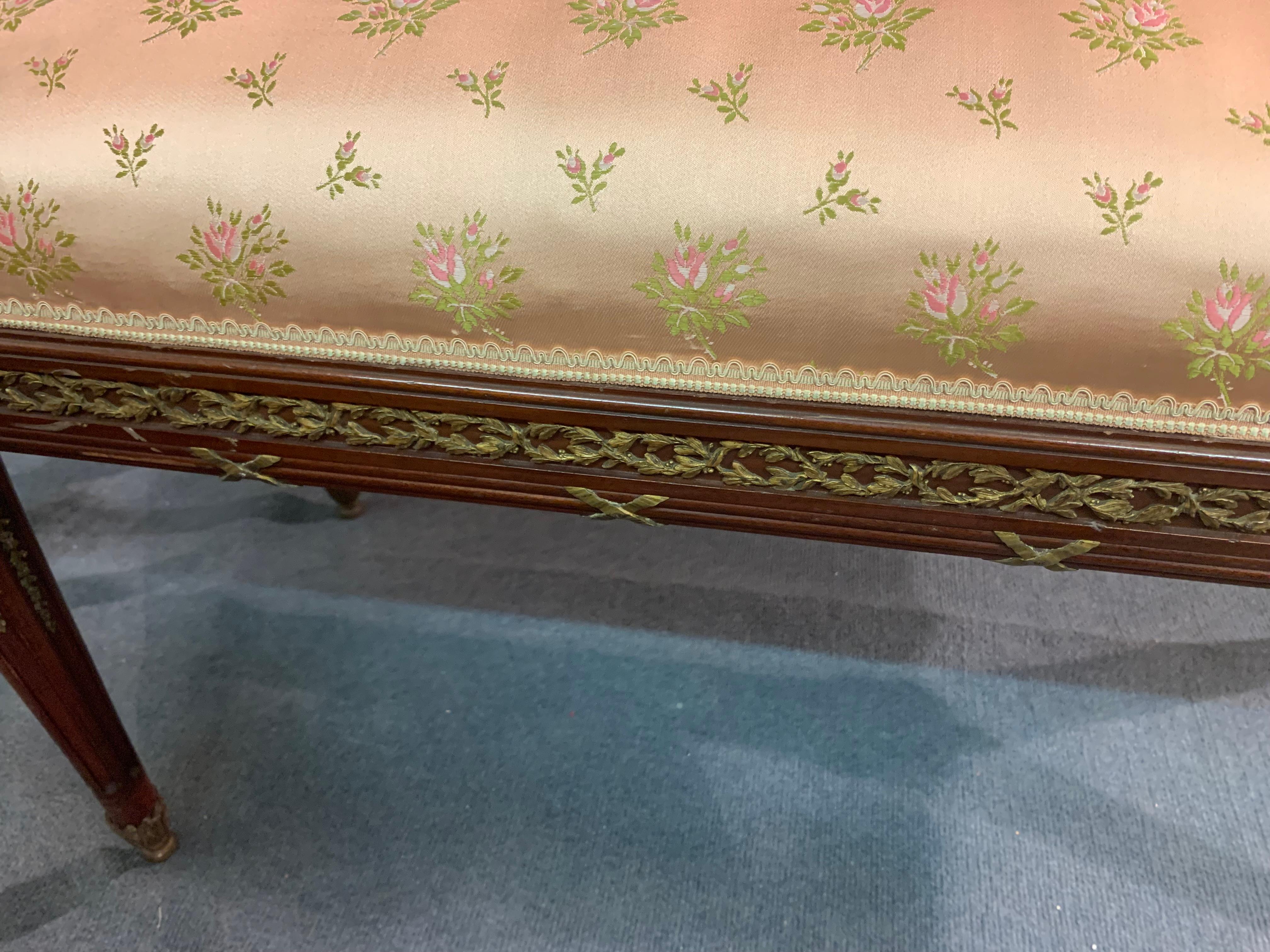 Gilt Bench Louis XVI Style in Mohagany and Bronze For Sale