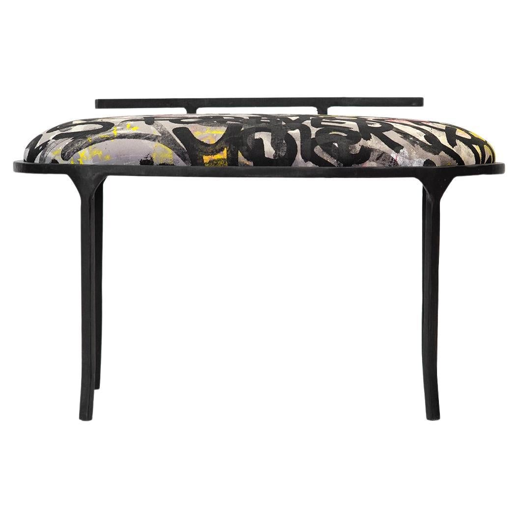 Bench Loveseat Chair/Handmade GraffitiTextile Modern/Contemporary Waxed Steel For Sale