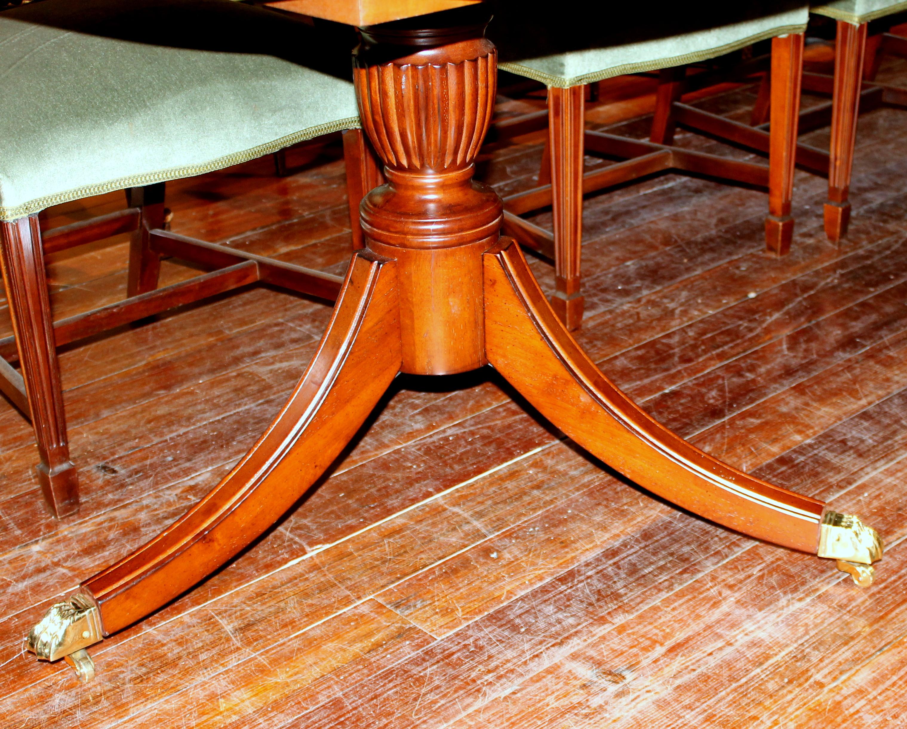 Bench Made Inlaid and Book-Matched Flame Mahogany Sheraton Style Dining Table 4