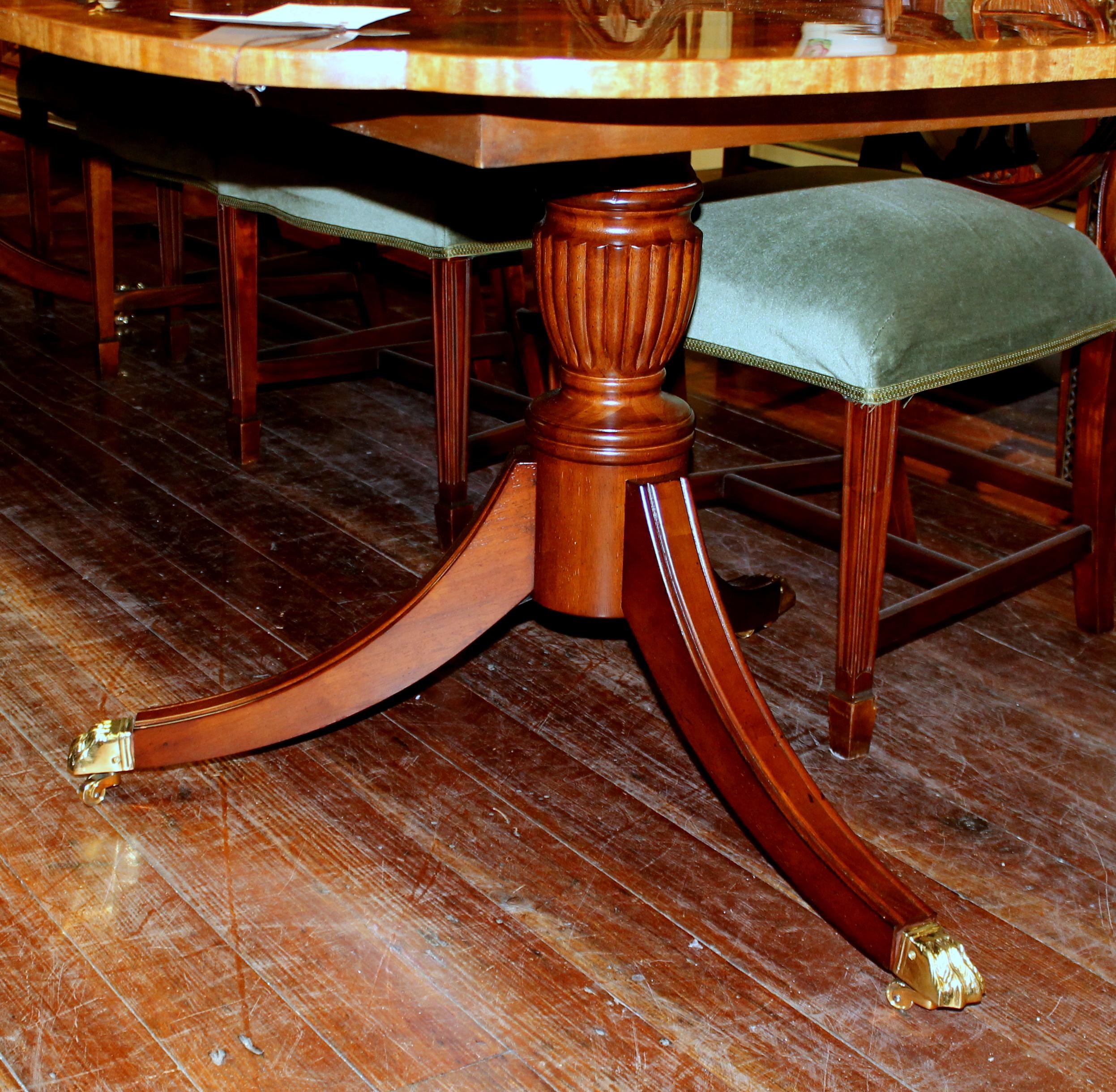 Bench Made Inlaid and Book-Matched Flame Mahogany Sheraton Style Dining Table 13
