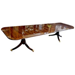 Bench Made Inlaid Flame or Crotch Mahogany Sheraton Style Dining Table