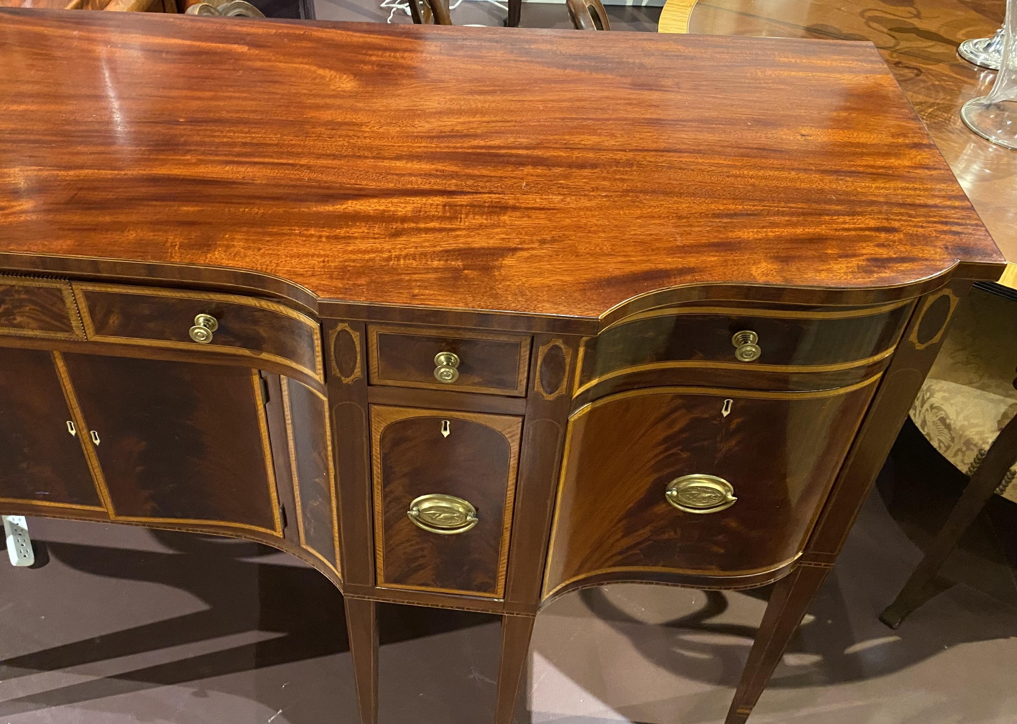 Hand-Carved Bench Made Mahogany Federal Style Sideboard with Fabulous Inlay
