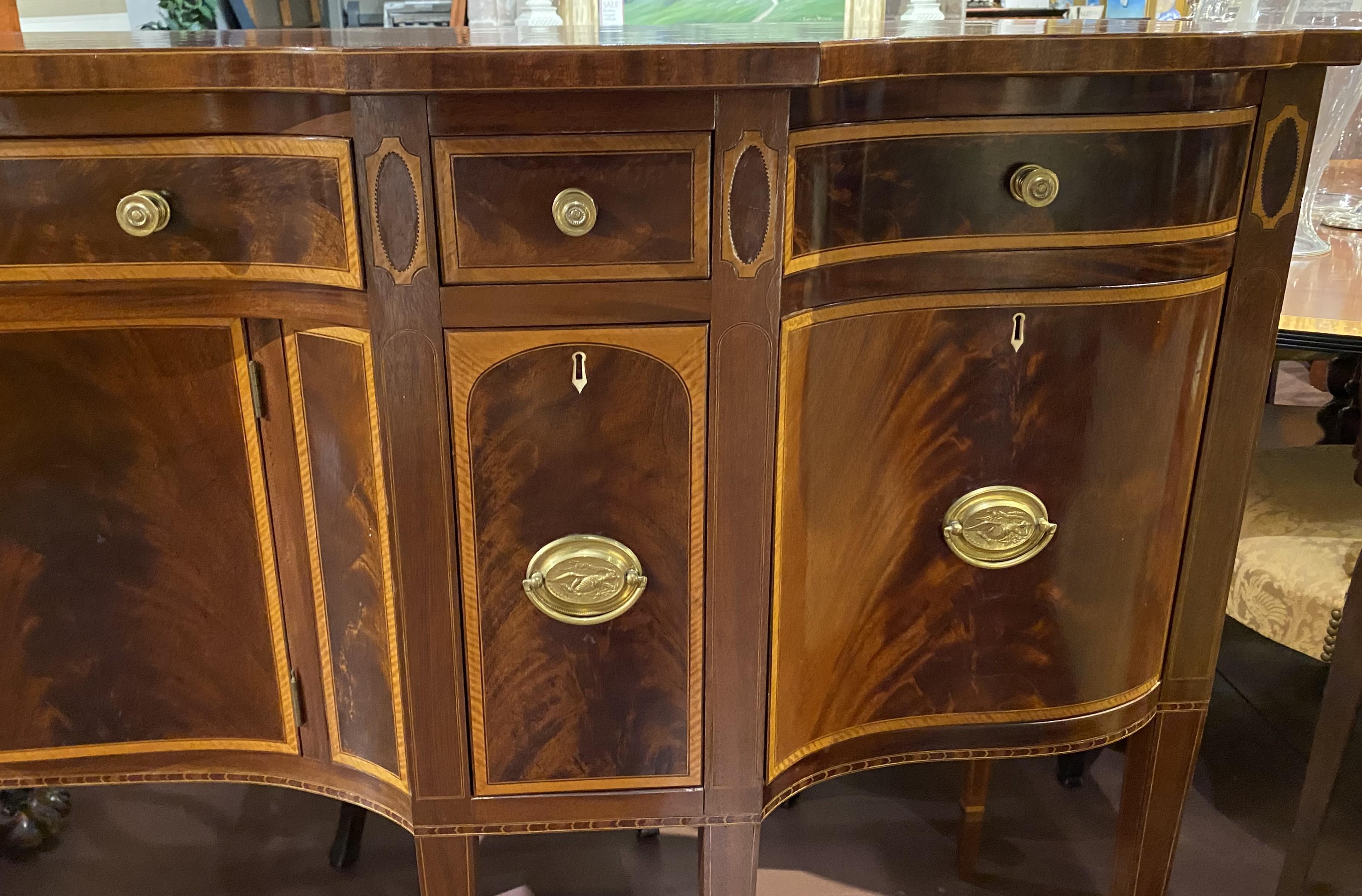 Brass Bench Made Mahogany Federal Style Sideboard with Fabulous Inlay