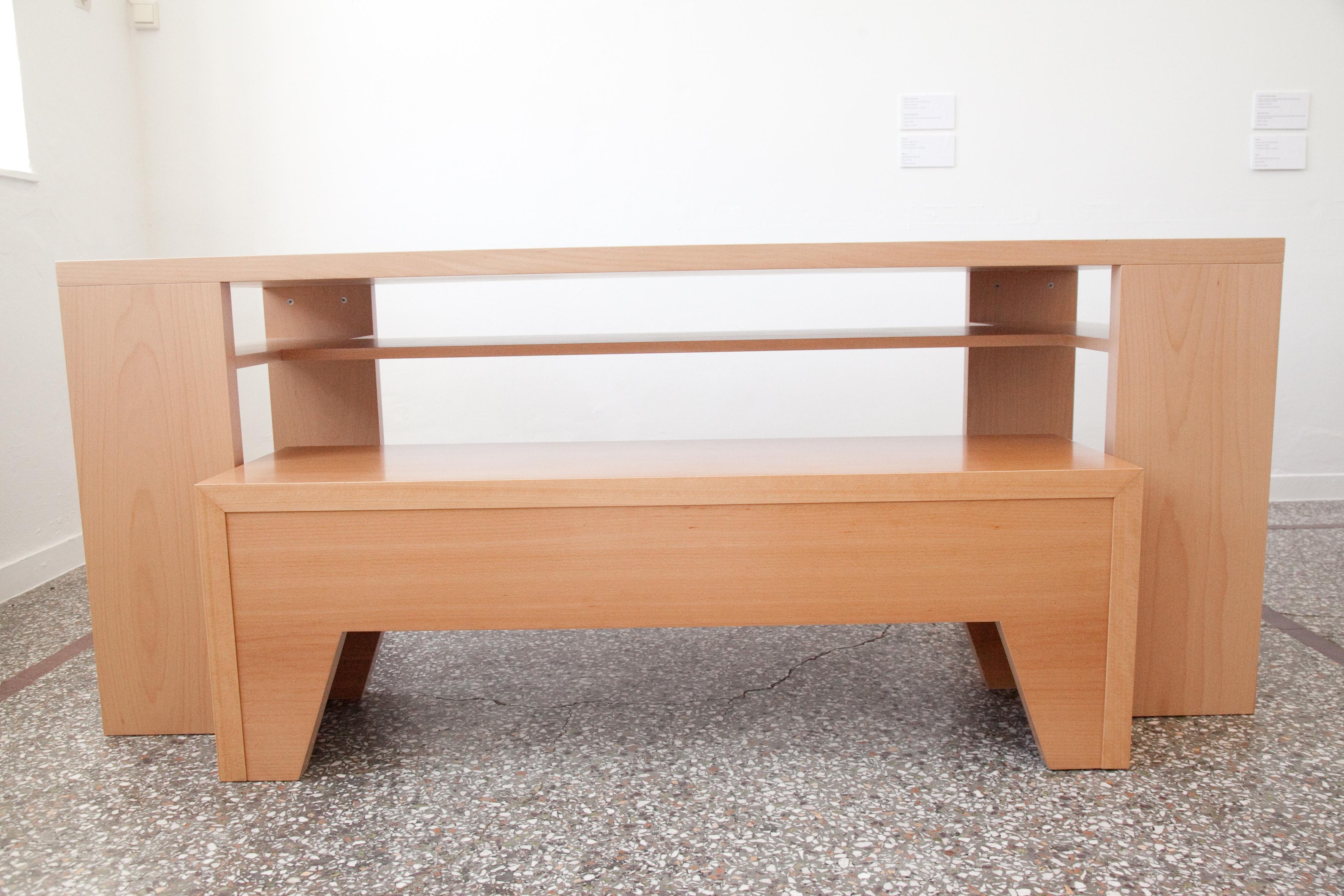 Greek 21st Century, Minimalist, European, Bench Made of Lined Beechwood in Light Brown For Sale