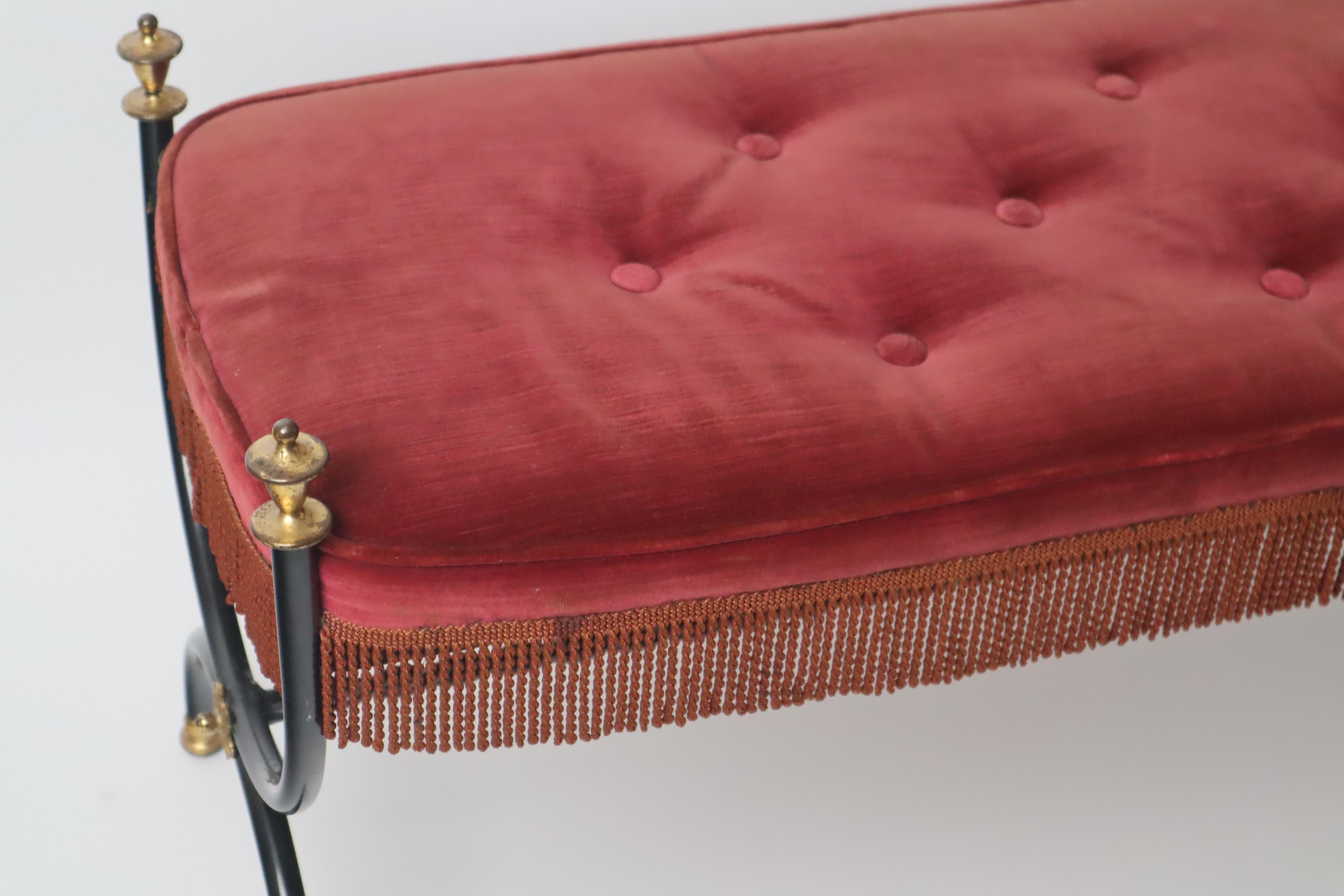 Bench made of Red Velvet  and Brass in the Style of Maison Jansen,  1960s 4