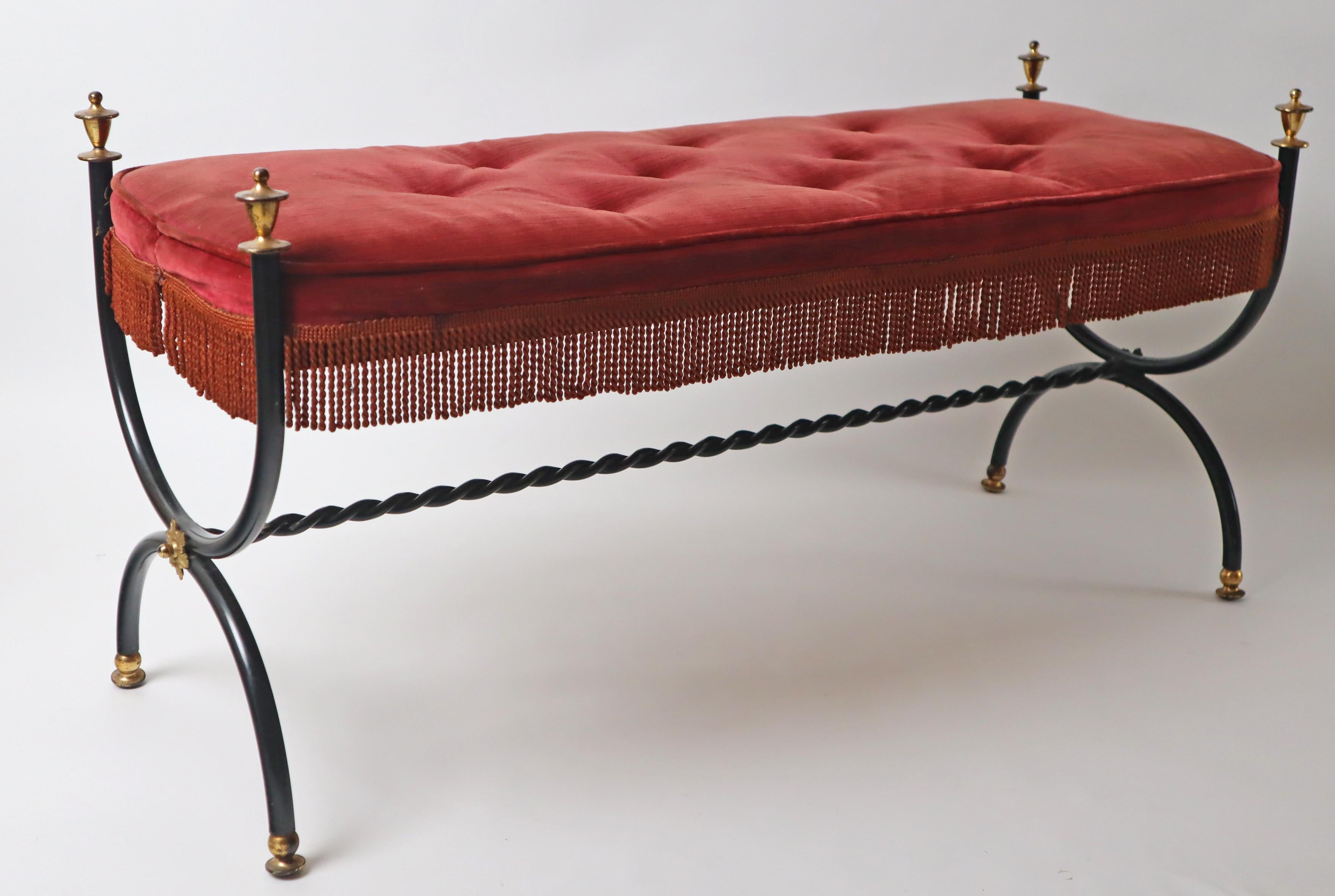 Bench made of Red Velvet  and Brass in the Style of Maison Jansen,  1960s 5