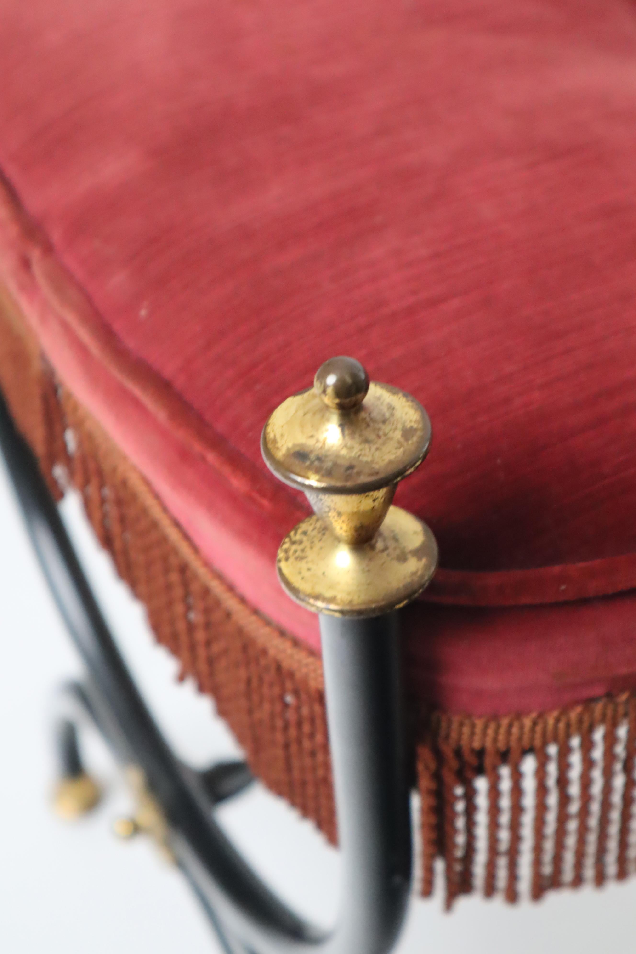 Bench made of Red Velvet  and Brass in the Style of Maison Jansen,  1960s 6
