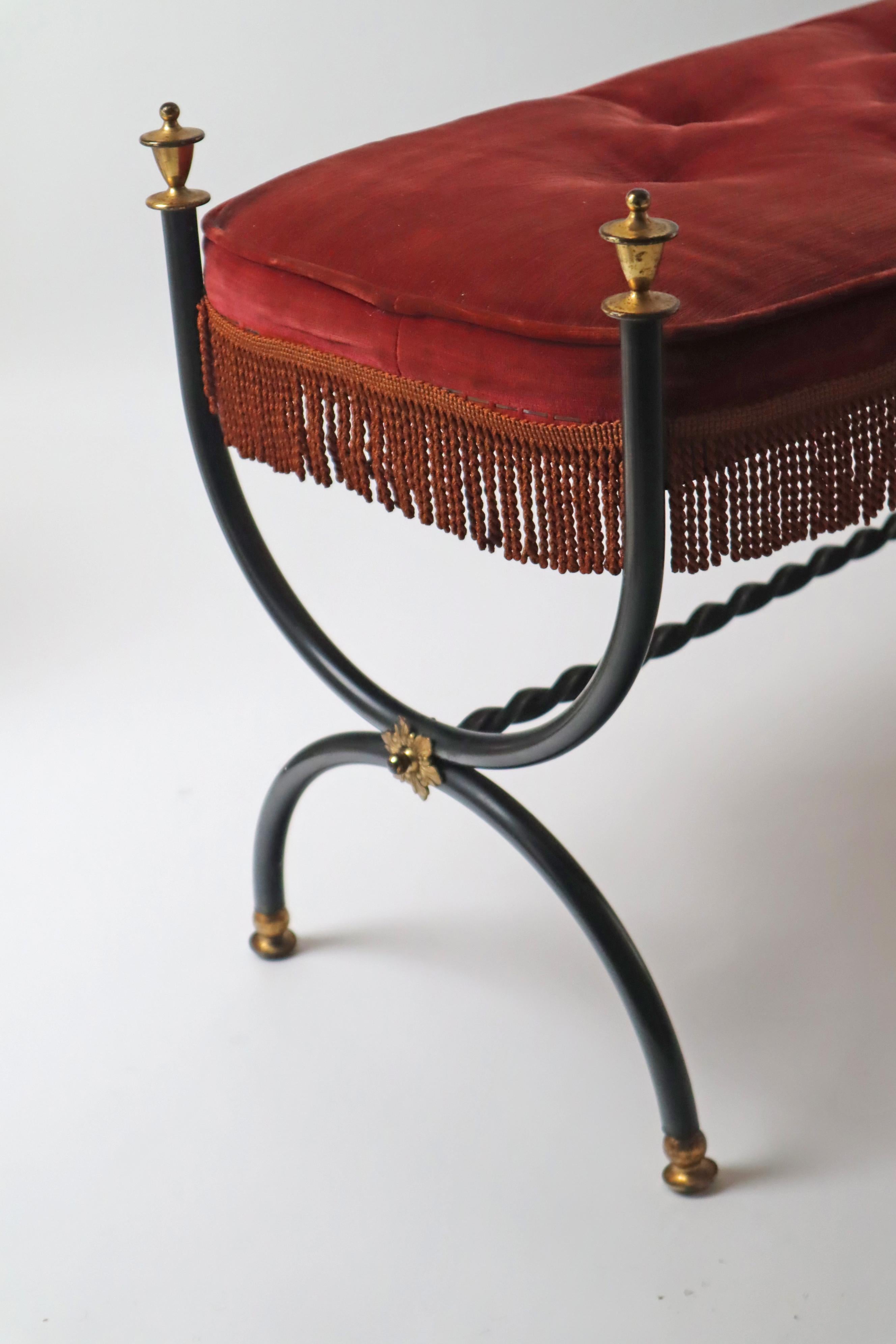 Bench made of Red Velvet  and Brass in the Style of Maison Jansen,  1960s 8