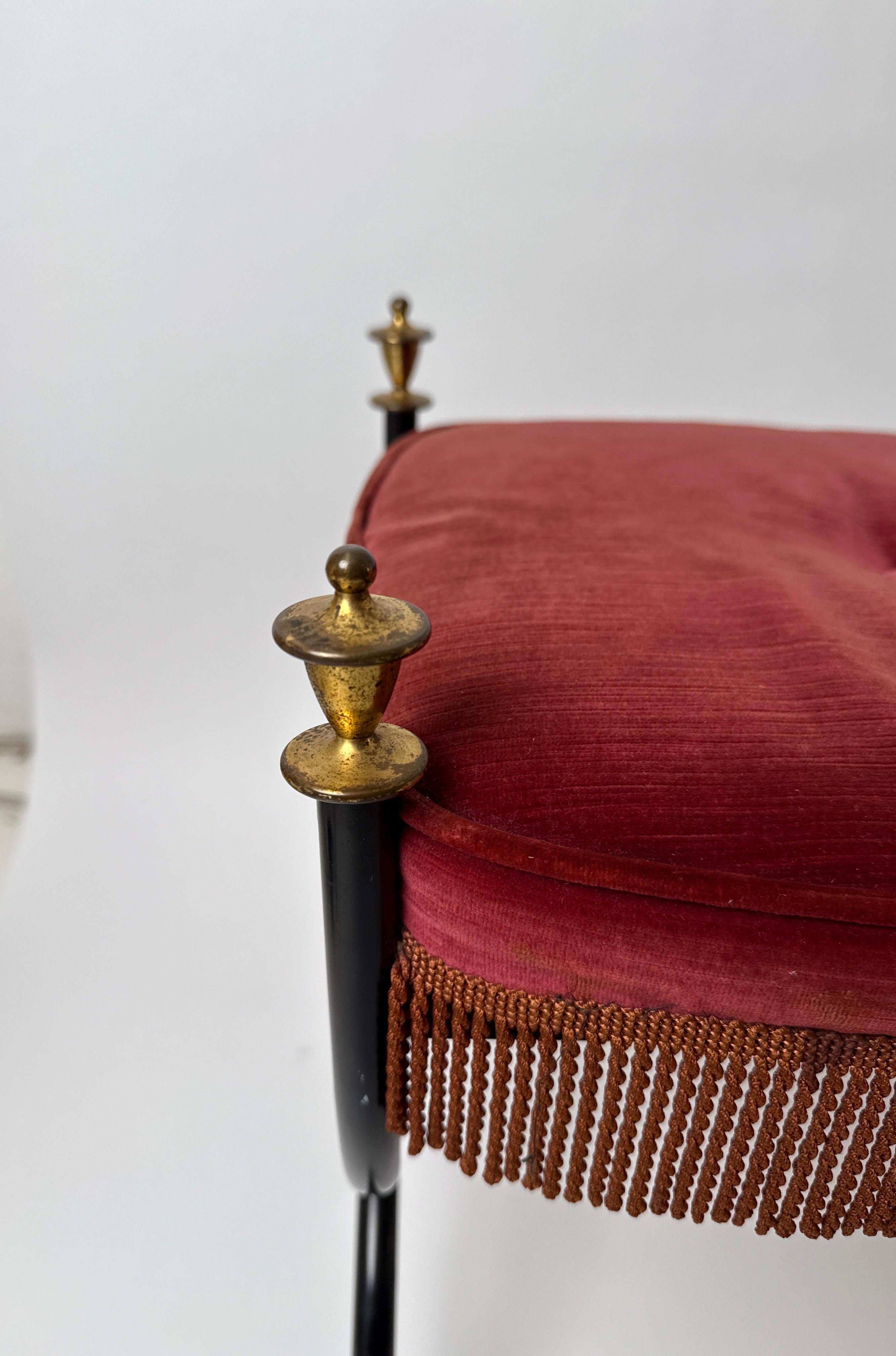 French Bench made of Red Velvet  and Brass in the Style of Maison Jansen,  1960s