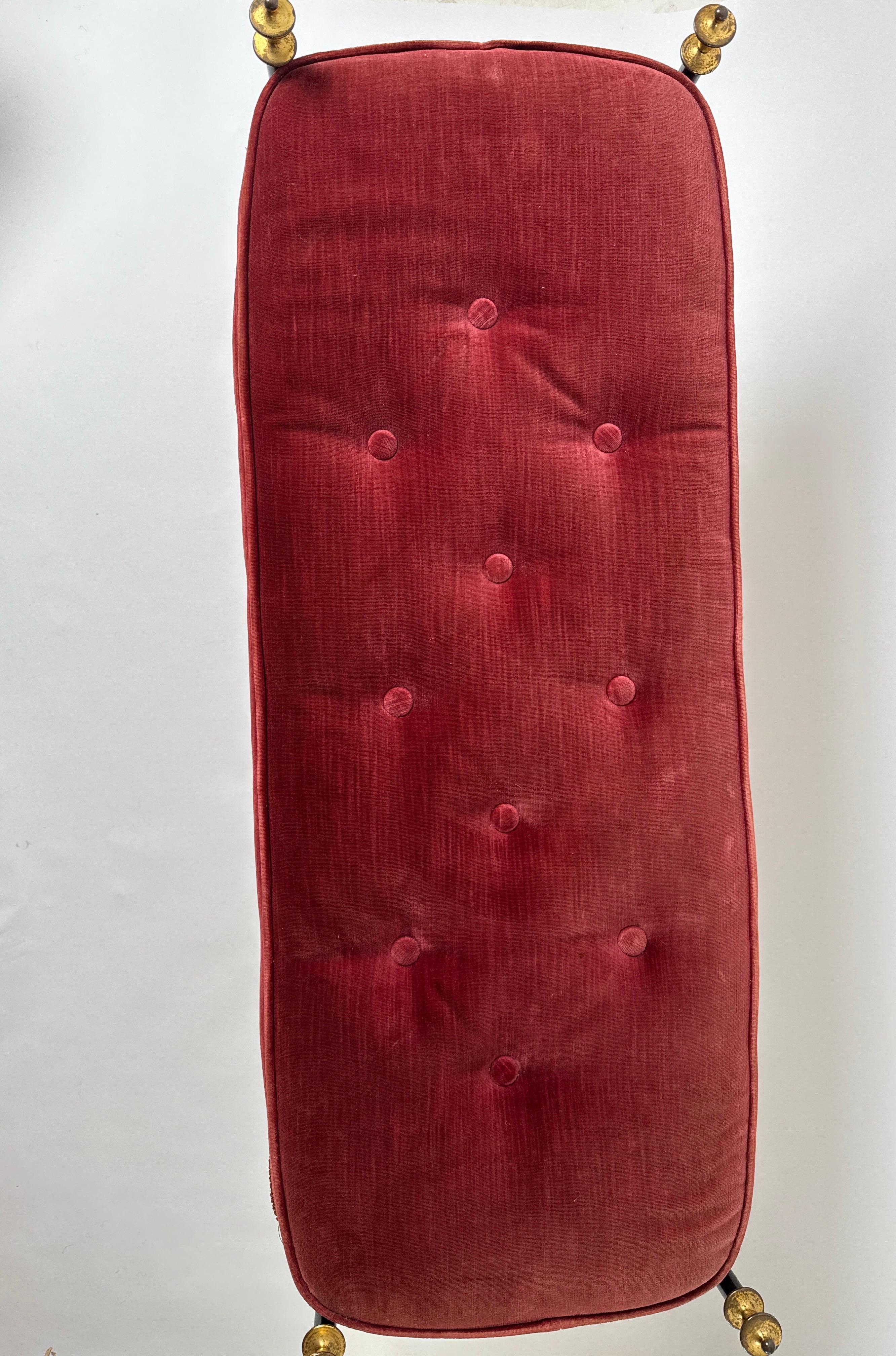 Bench made of Red Velvet  and Brass in the Style of Maison Jansen,  1960s In Good Condition In Hannover, DE