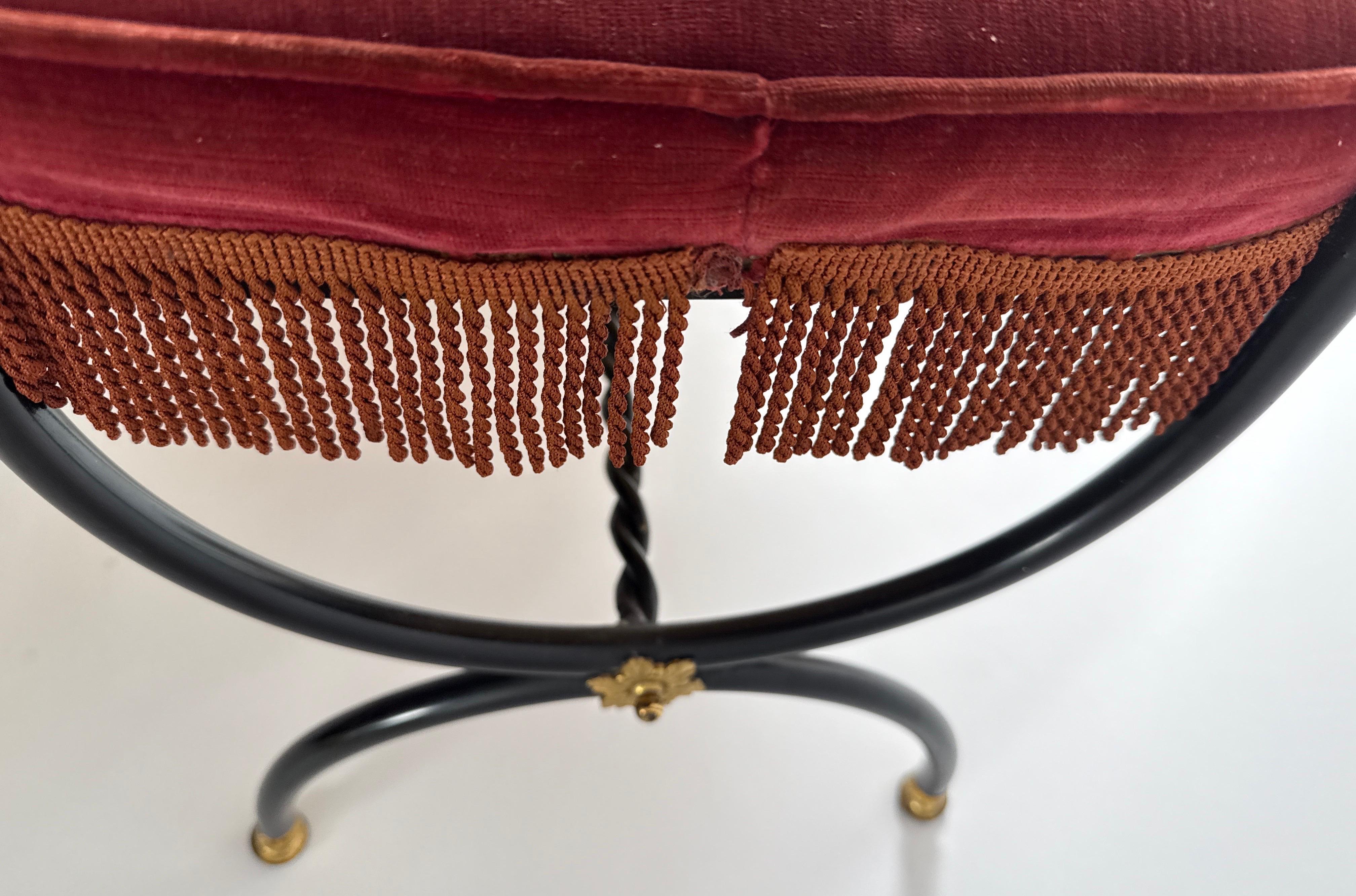 Bench made of Red Velvet  and Brass in the Style of Maison Jansen,  1960s 1