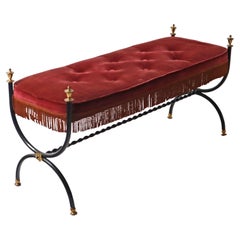 Bench made of Red Velvet  and Brass in the Style of Maison Jansen,  1960s